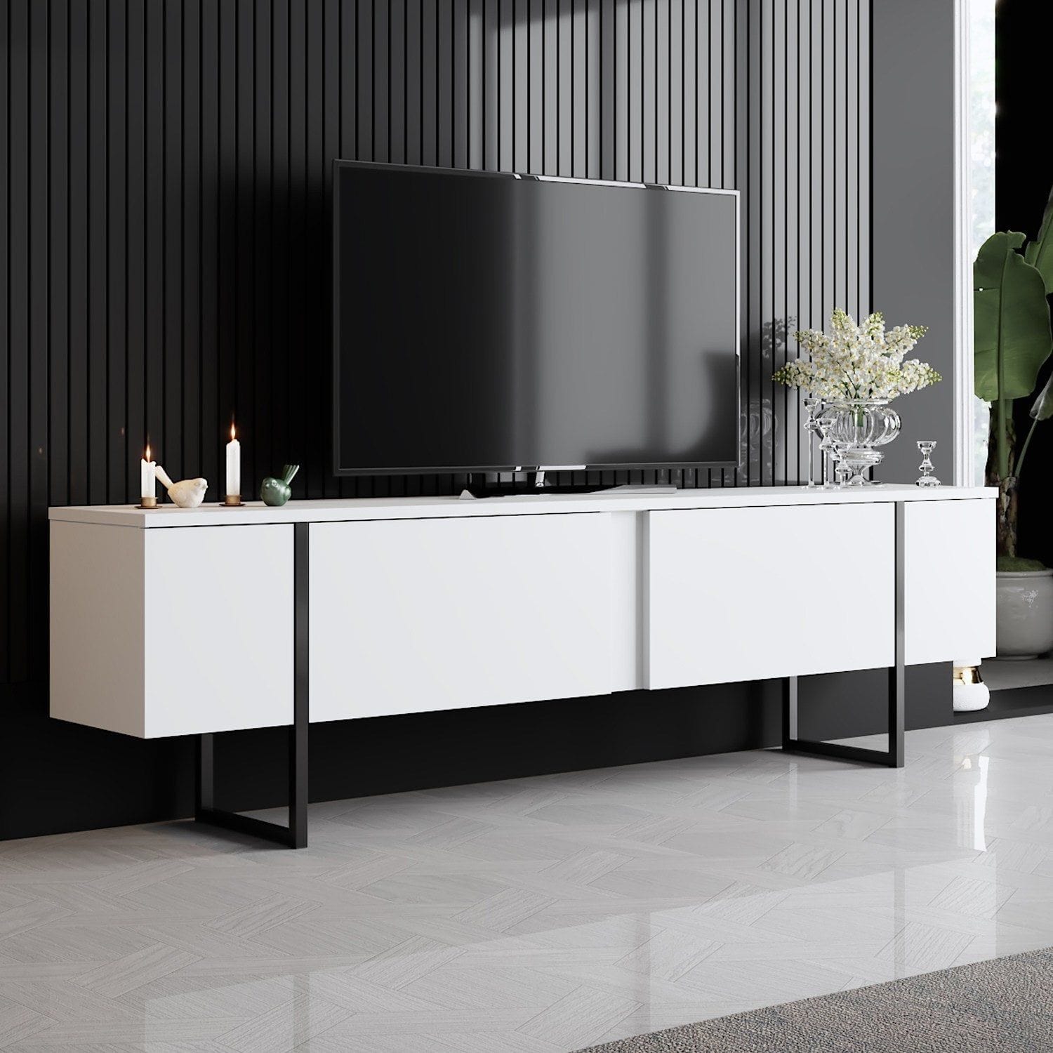 Mobilier living LUXE, alb/negru, PAL melaminat/metal, 2 piese