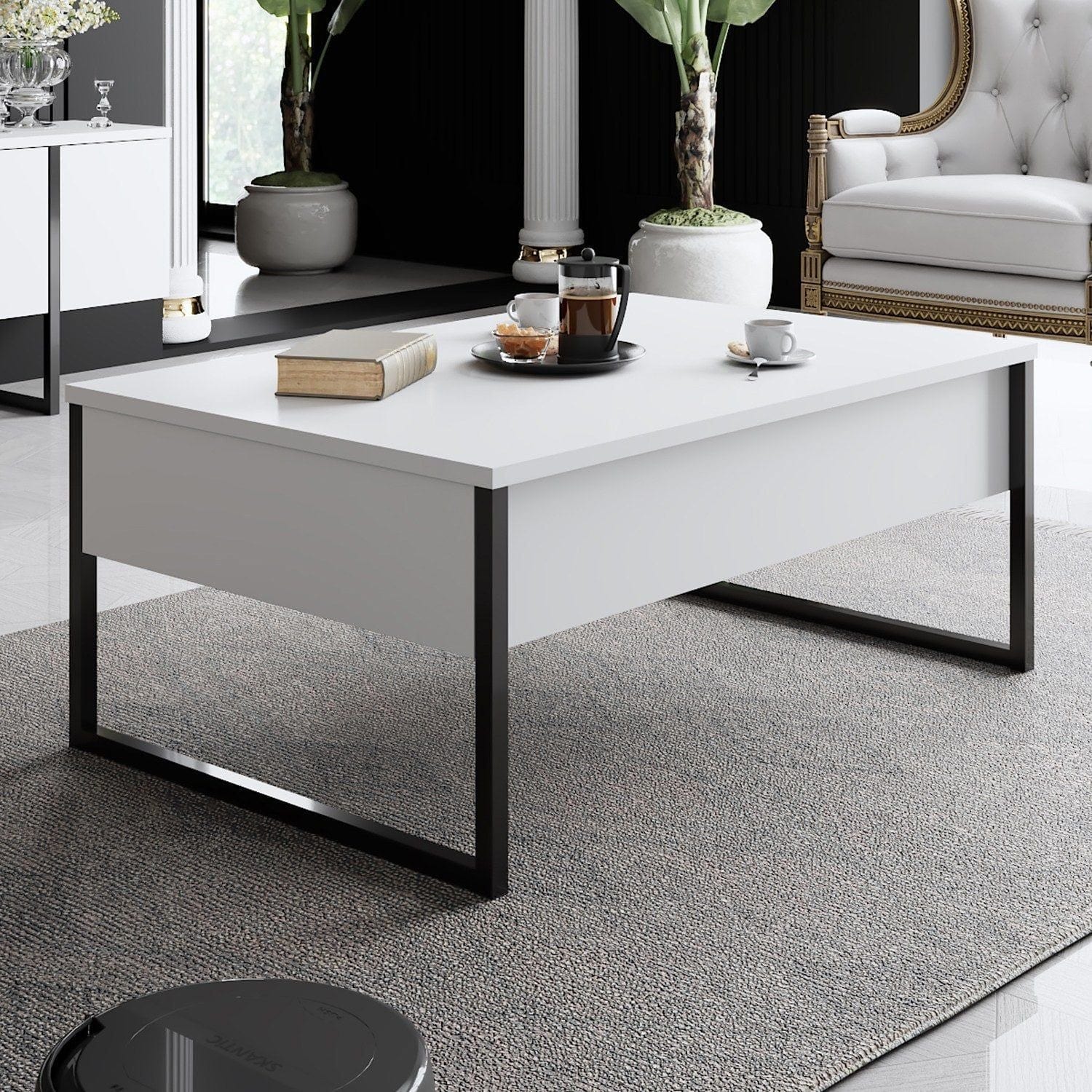 Mobilier living LUXE, alb/negru, PAL melaminat/metal, 2 piese