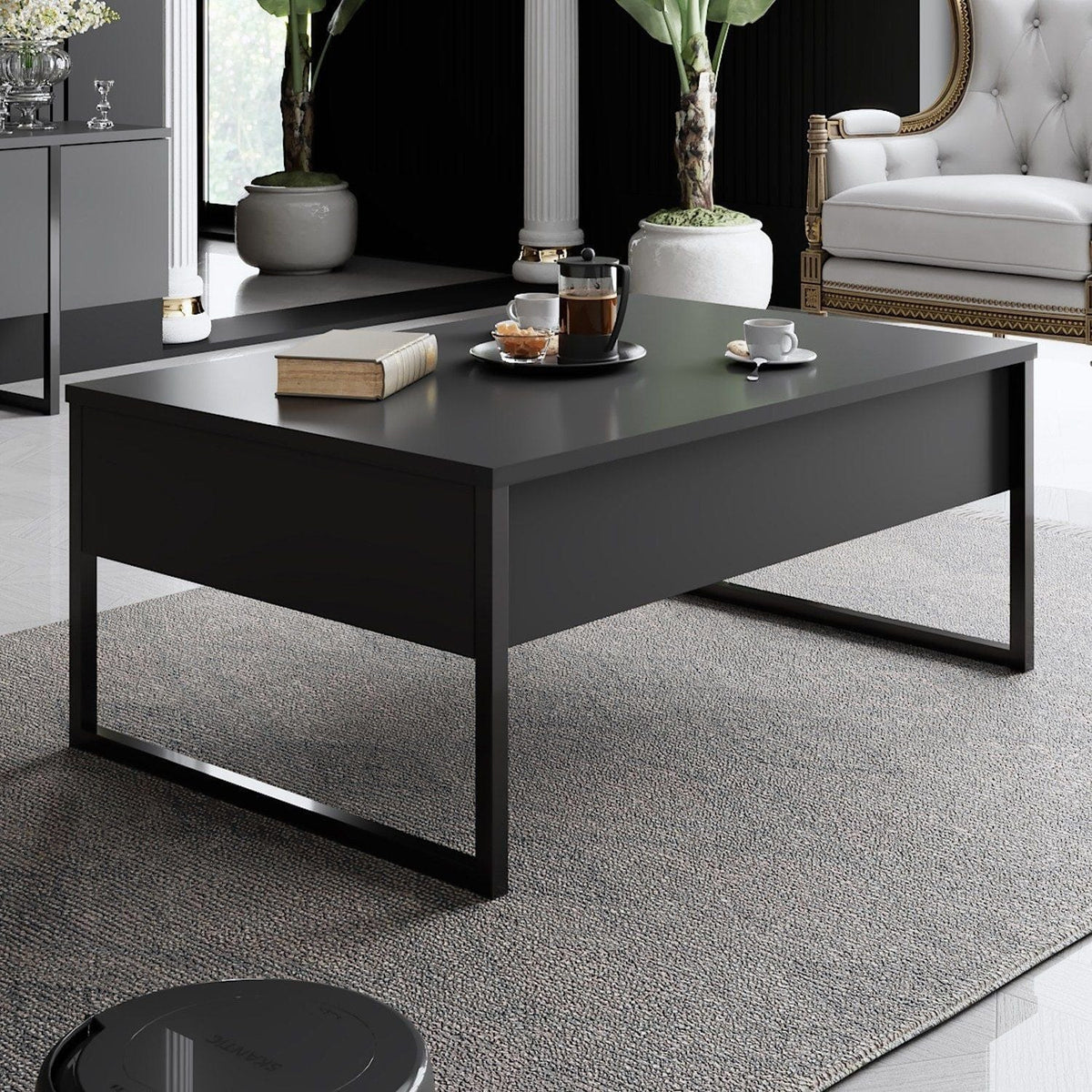 Mobilier living LUXE, gri antracit/negru, PAL melaminat/metal, 2 piese