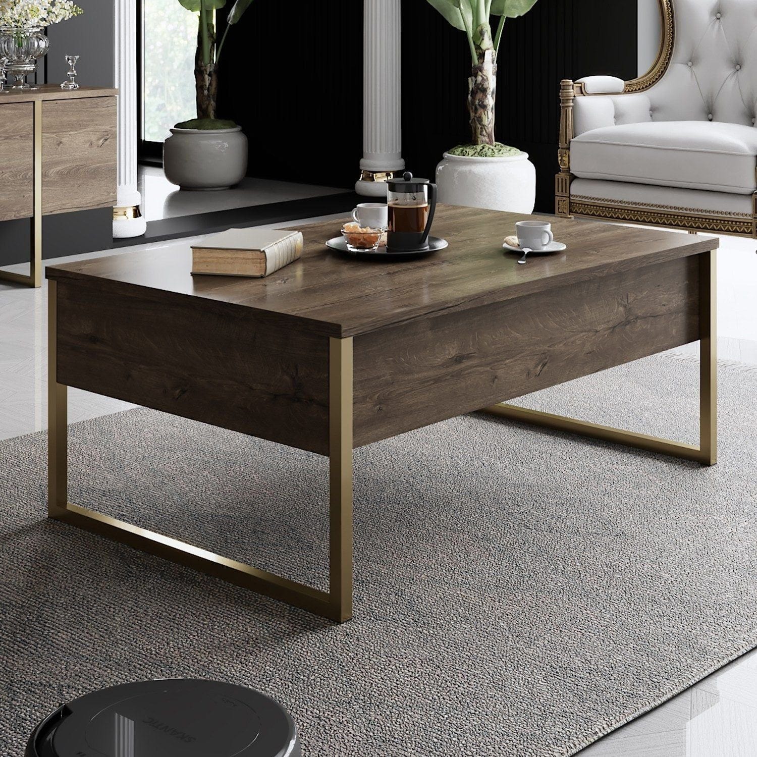 Mobilier living LUXE, nuc/auriu, PAL melaminat/metal, 2 piese