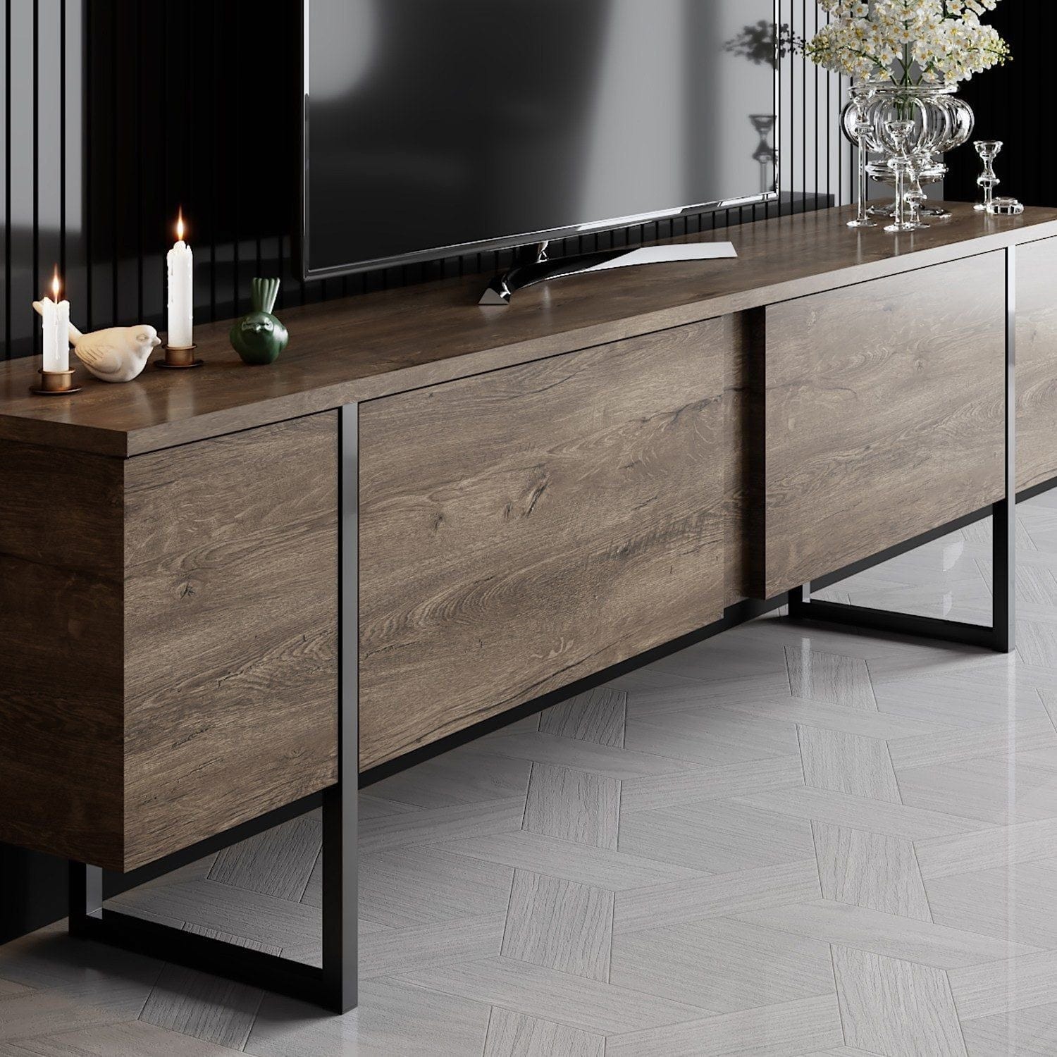 Mobilier living LUXE, nuc/negru, PAL melaminat/metal, 2 piese