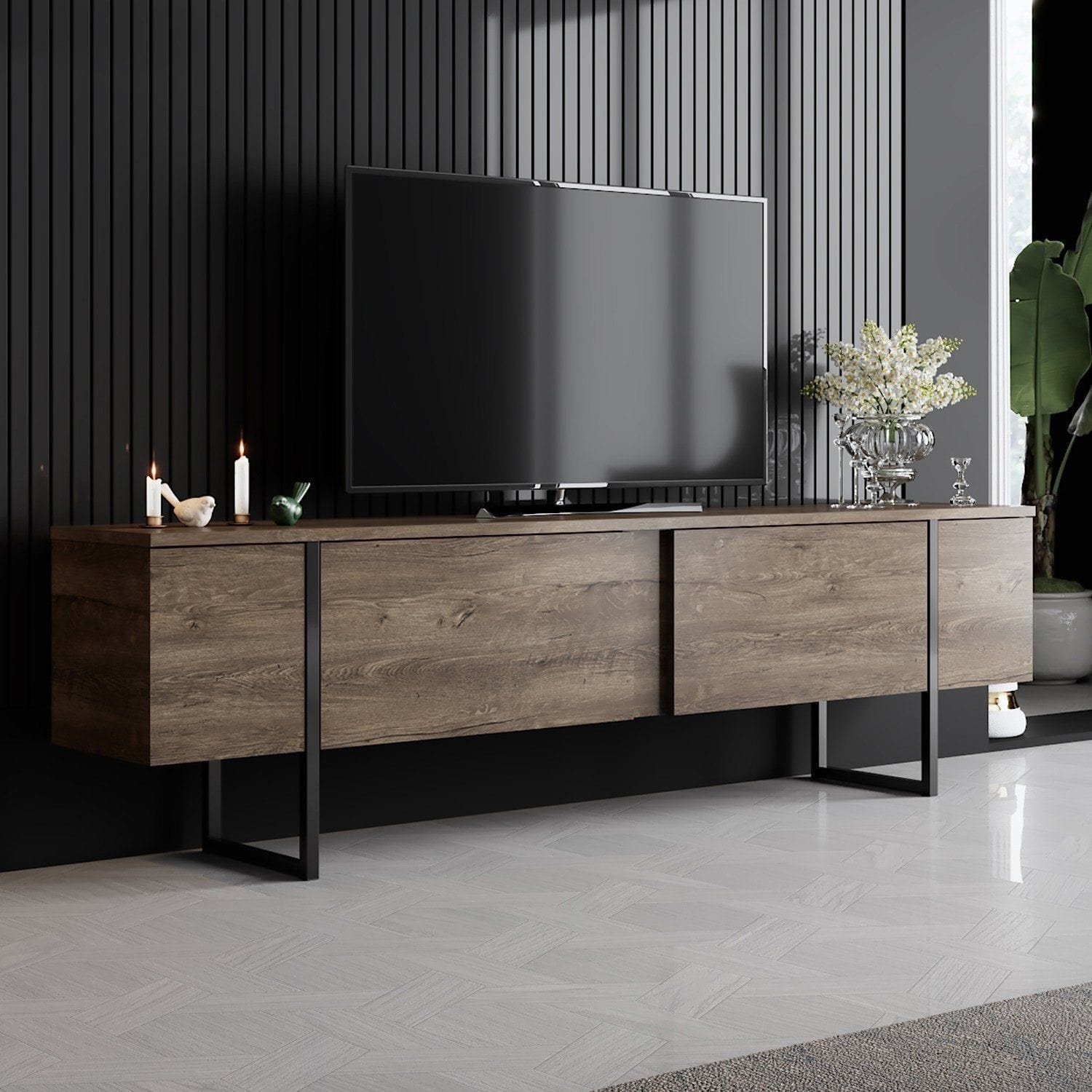 Mobilier living LUXE, nuc/negru, PAL melaminat/metal, 2 piese