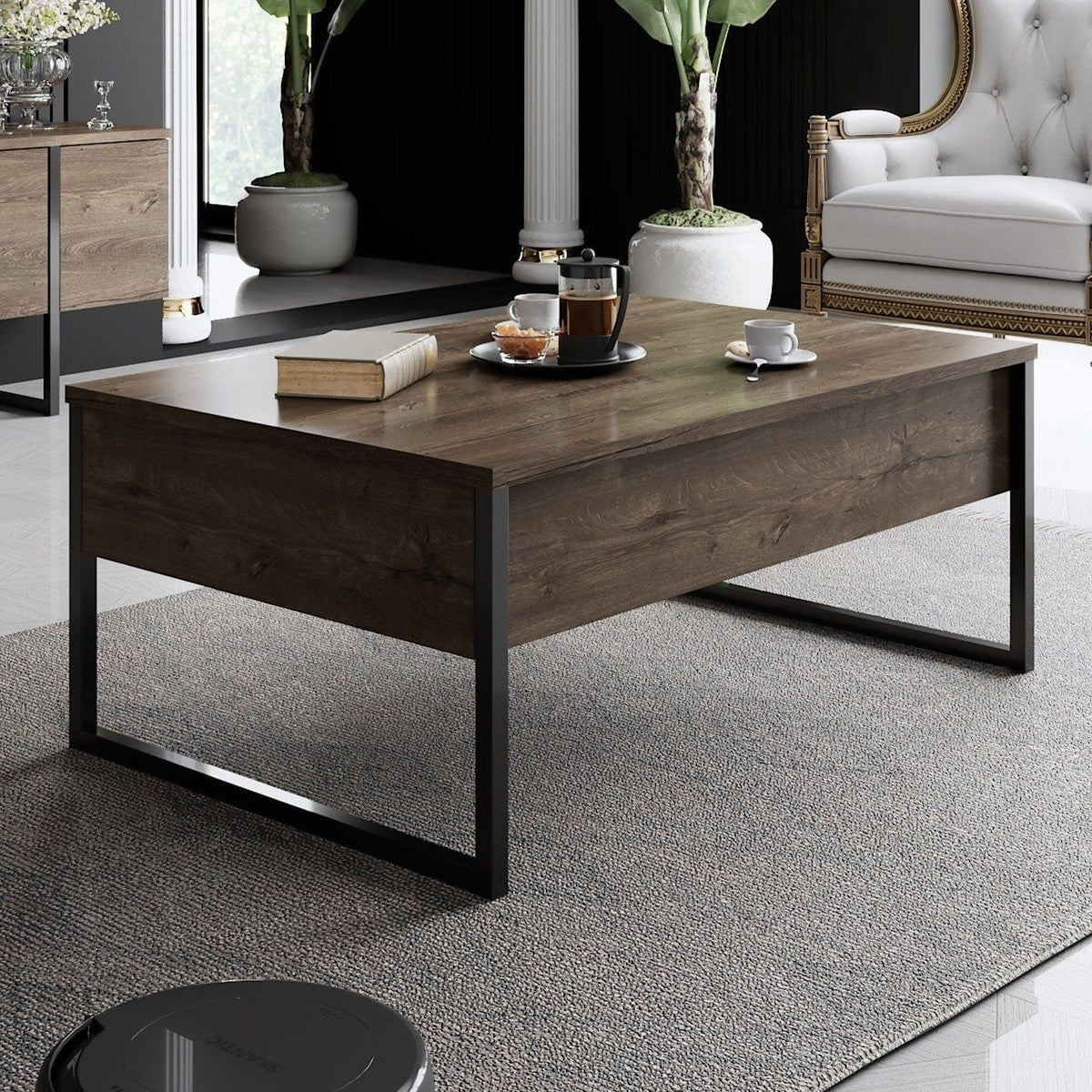 Mobilier living LUXE, nuc/negru, PAL melaminat/metal, 2 piese