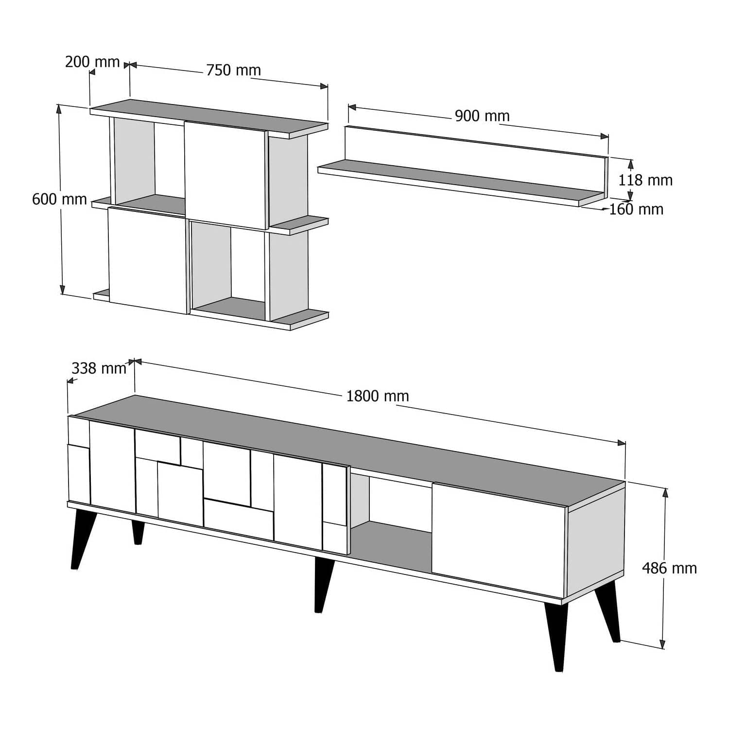 Mobilier living MADRID, nuc/alb cu efect de marmura, PAL melaminat, 3 piese