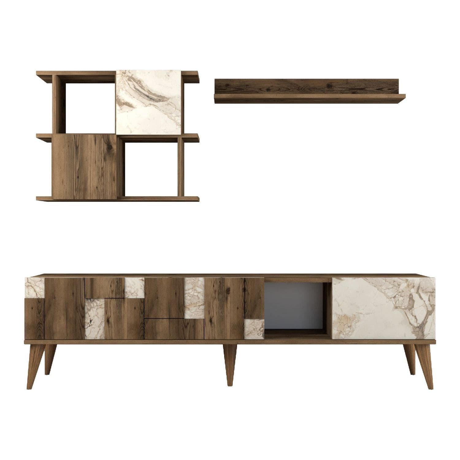 Mobilier living MADRID, nuc/alb cu efect de marmura, PAL melaminat, 3 piese