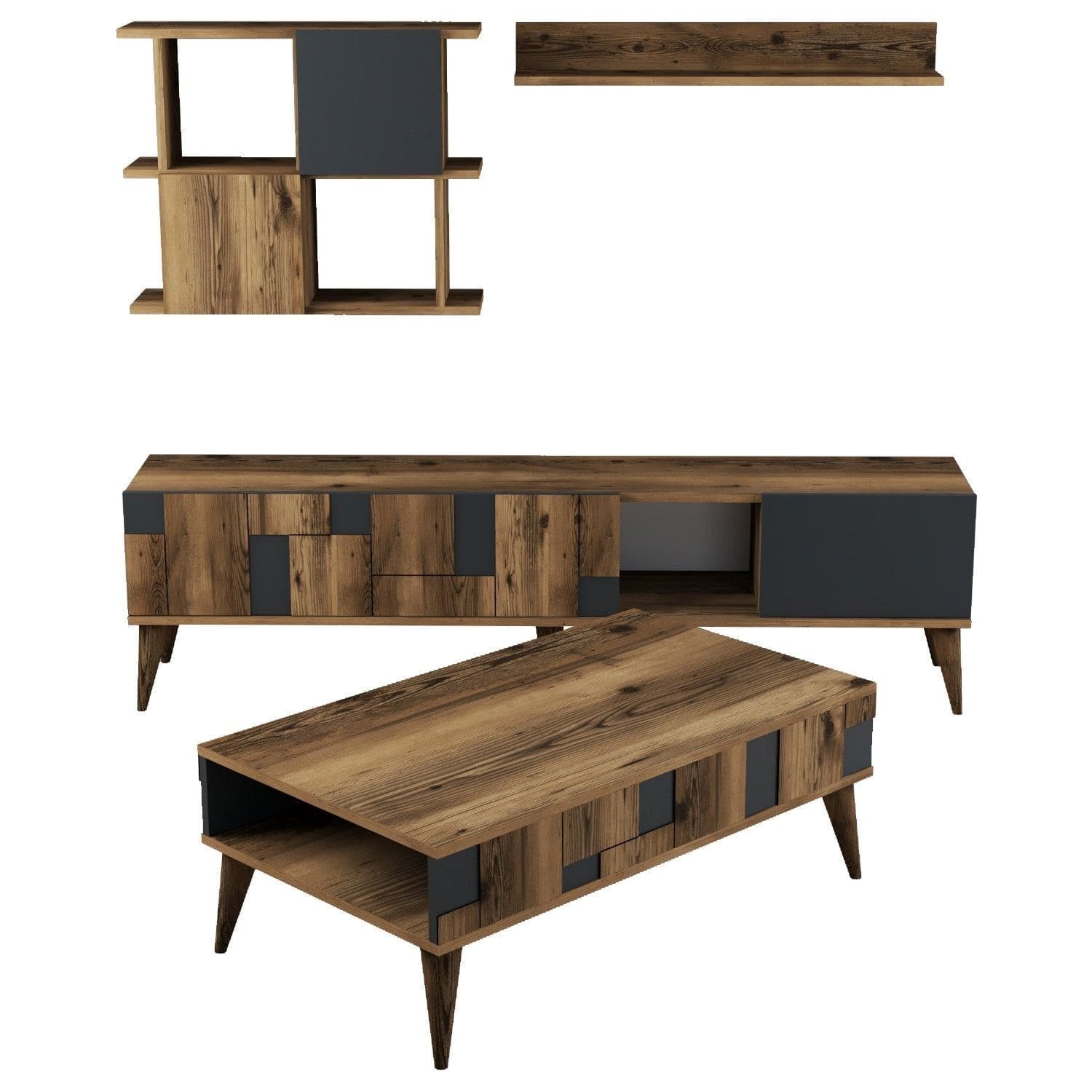 Mobilier living MADRID, nuc/gri antracit, PAL melaminat, 4 piese
