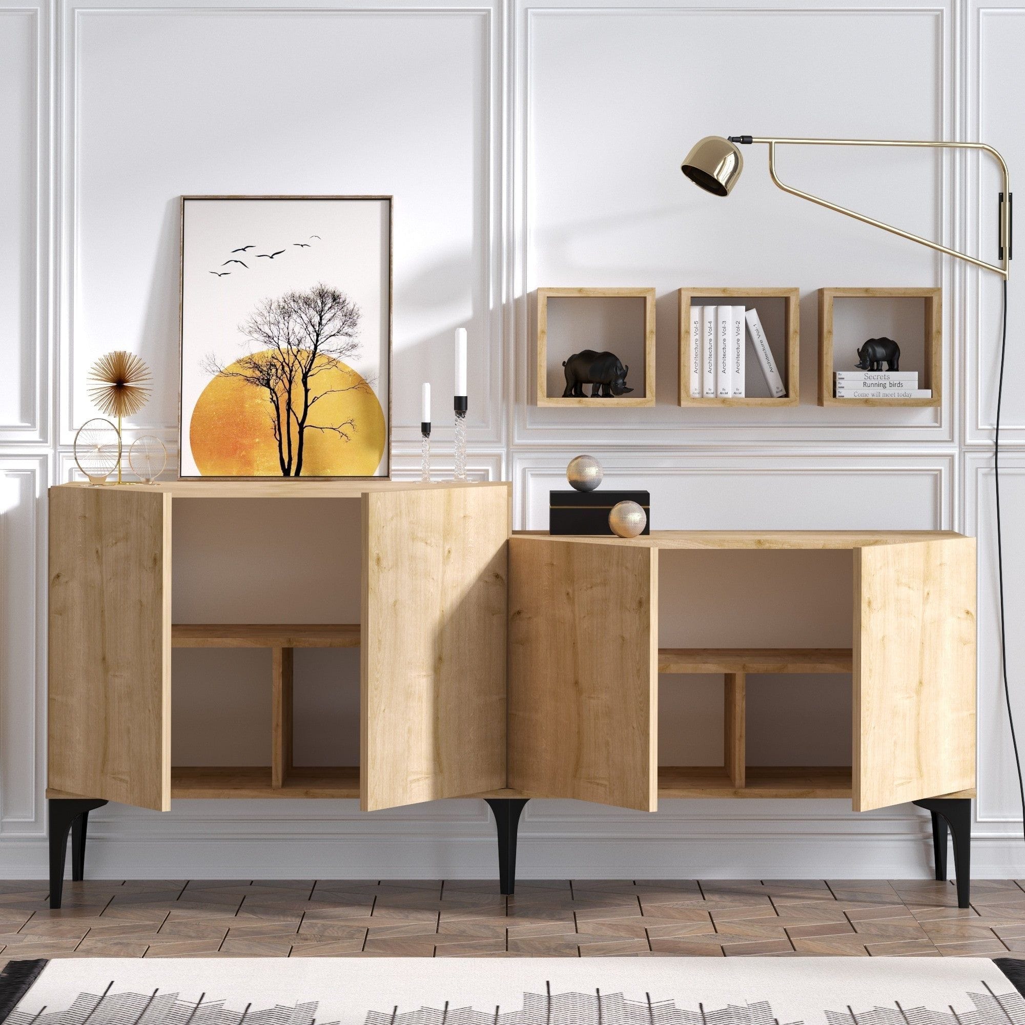 Mobilier living MAGNE, stejar sapphire/negru, PAL melaminat, 4 piese