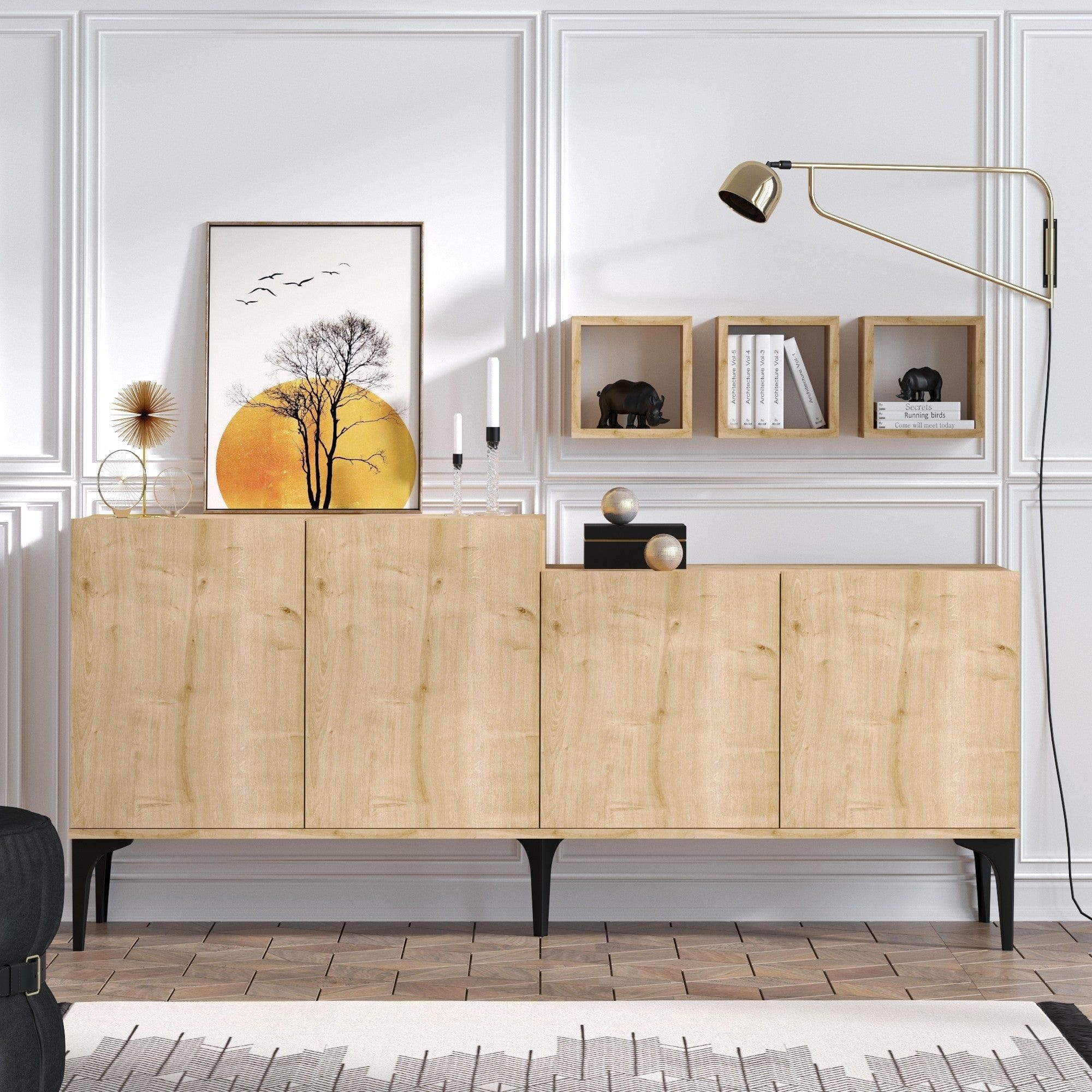 Mobilier living MAGNE, stejar sapphire/negru, PAL melaminat, 4 piese