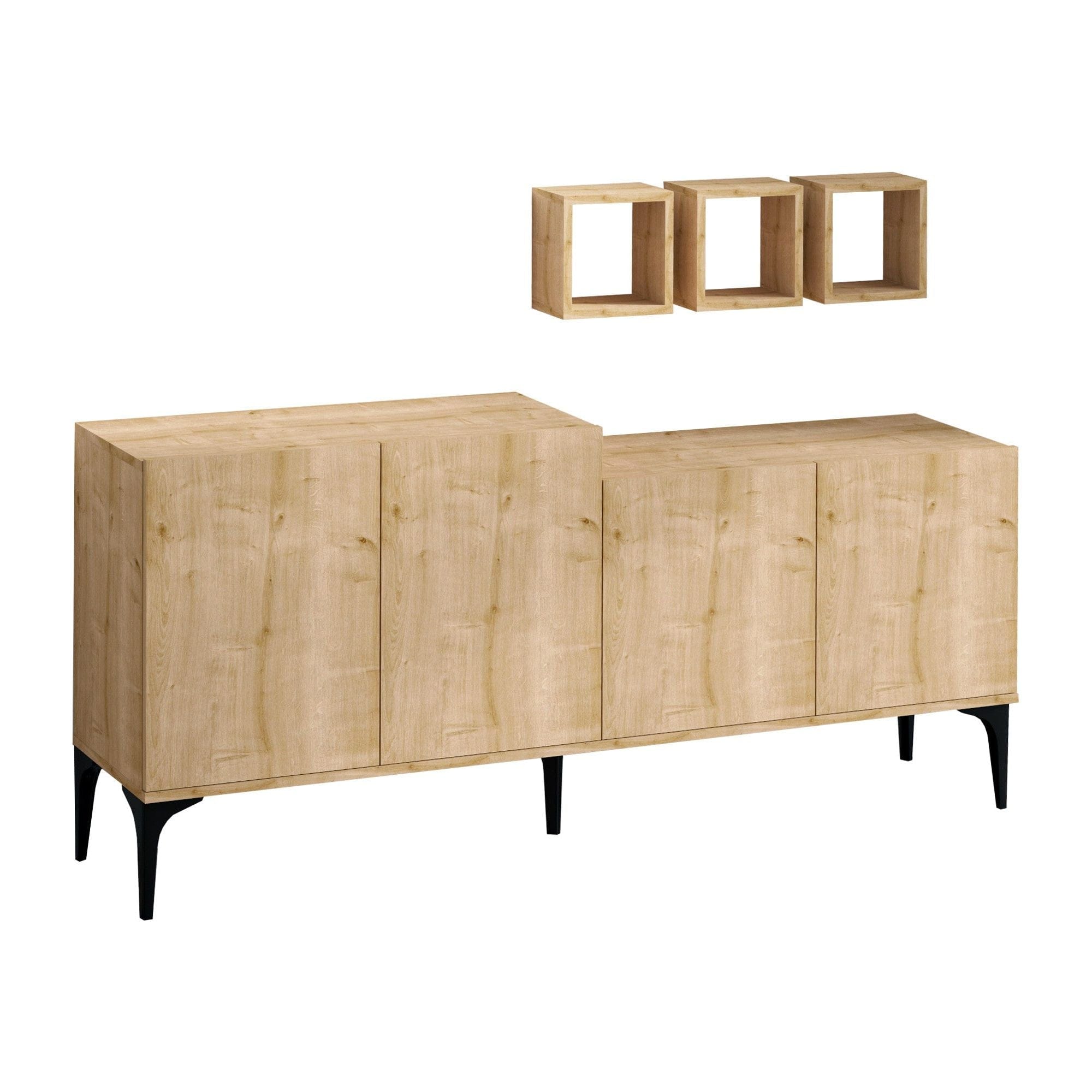 Mobilier living MAGNE, stejar sapphire/negru, PAL melaminat, 4 piese