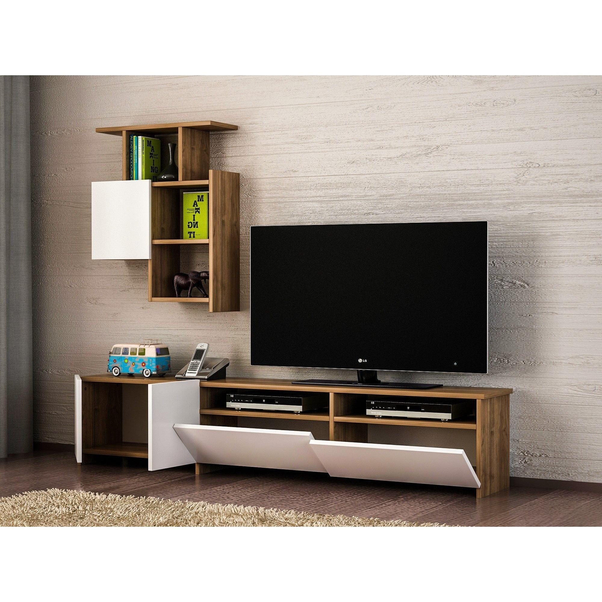 Mobilier living MARIPOSA, alb/stejar inchis, PAL melaminat, 3 piese