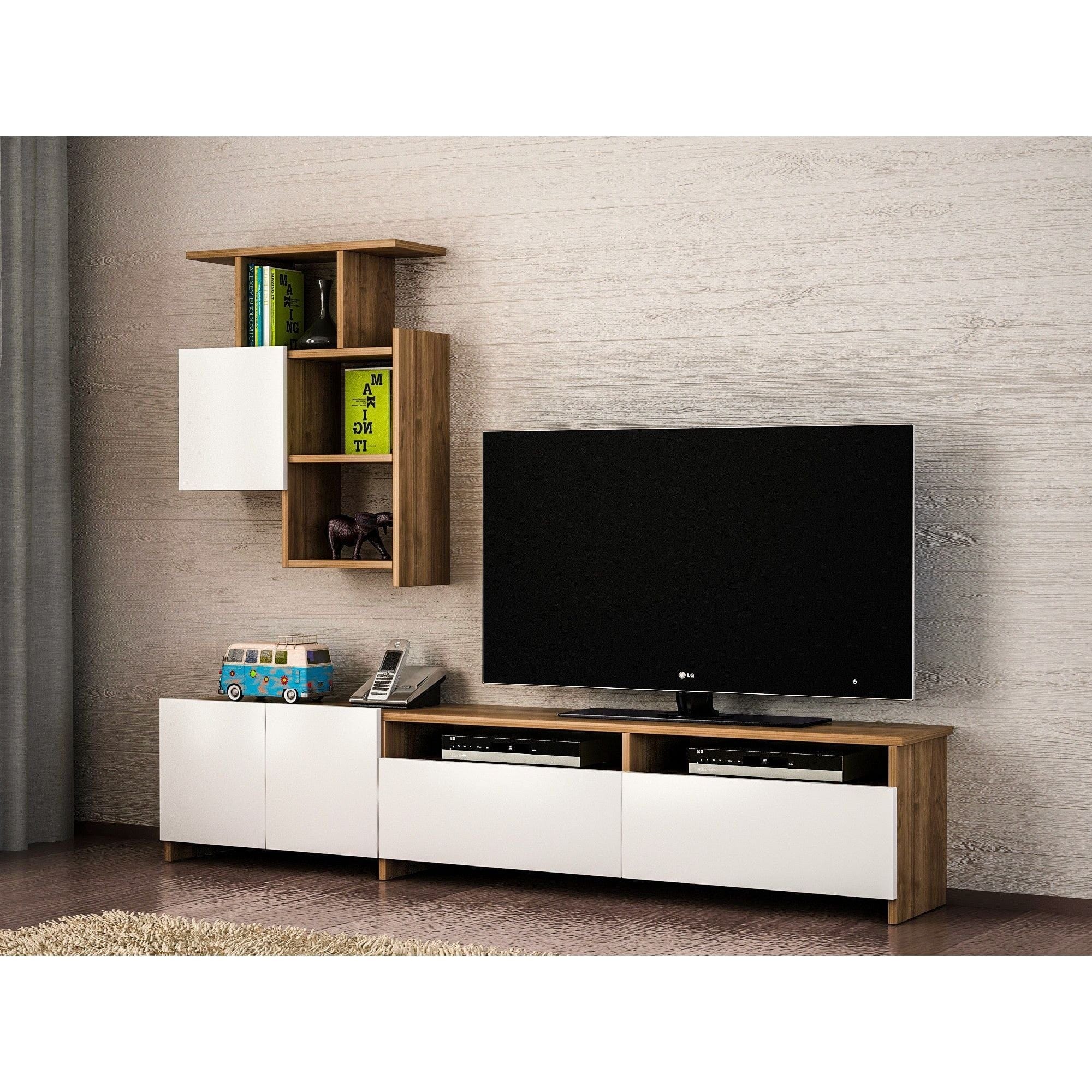 Mobilier living MARIPOSA, alb/stejar inchis, PAL melaminat, 3 piese