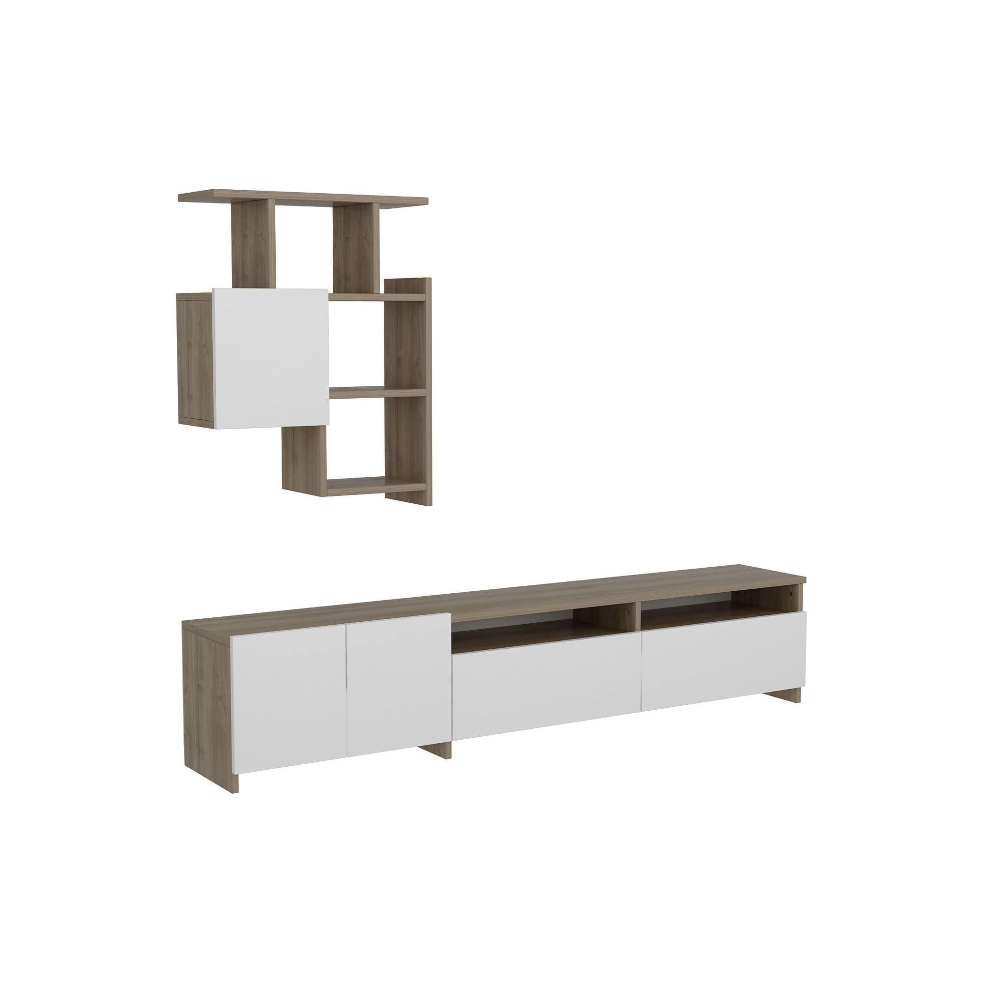 Mobilier living MARIPOSA, alb/stejar inchis, PAL melaminat, 3 piese