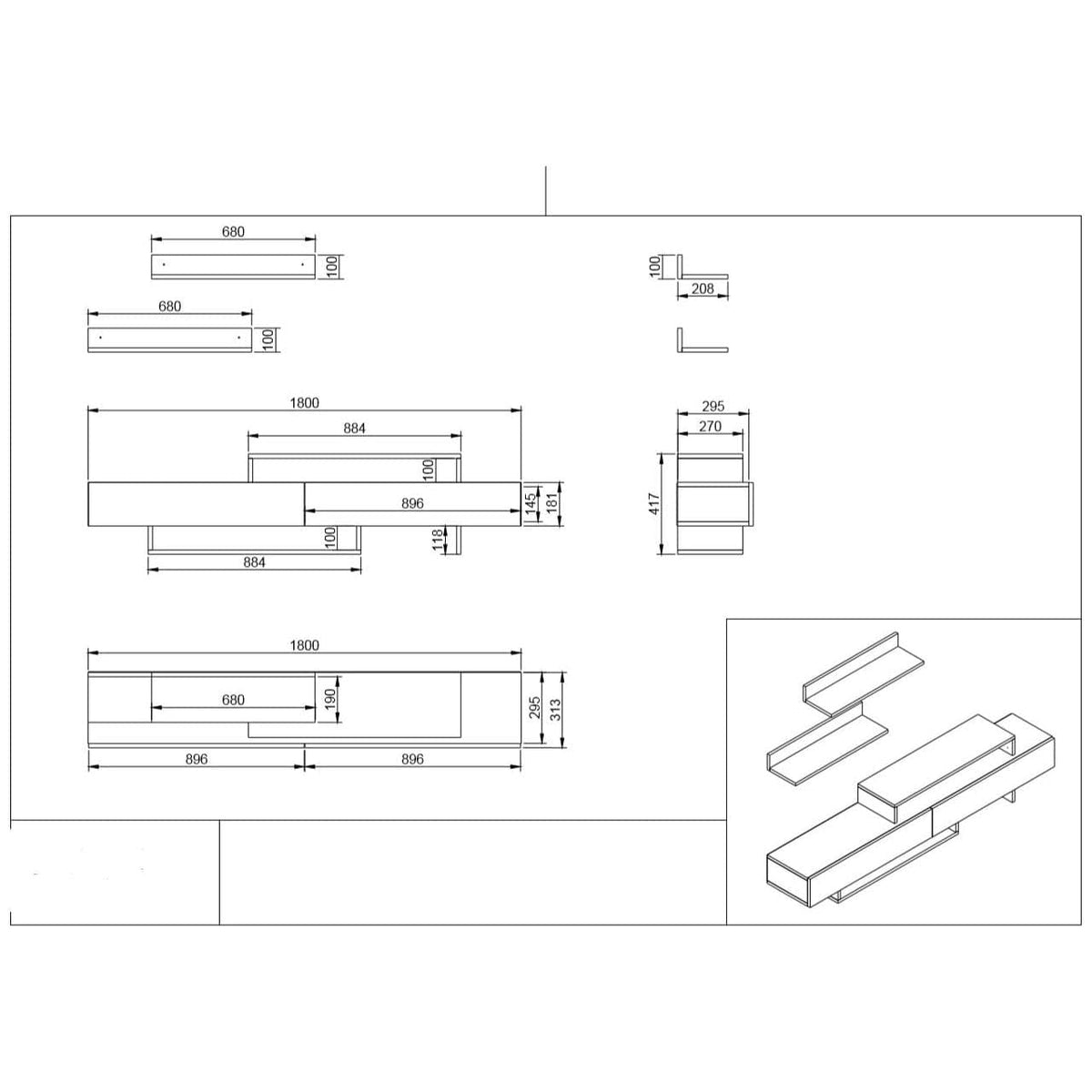 Mobilier living NIRVANA, alb/stejar inchis, PAL melaminat, 3 piese