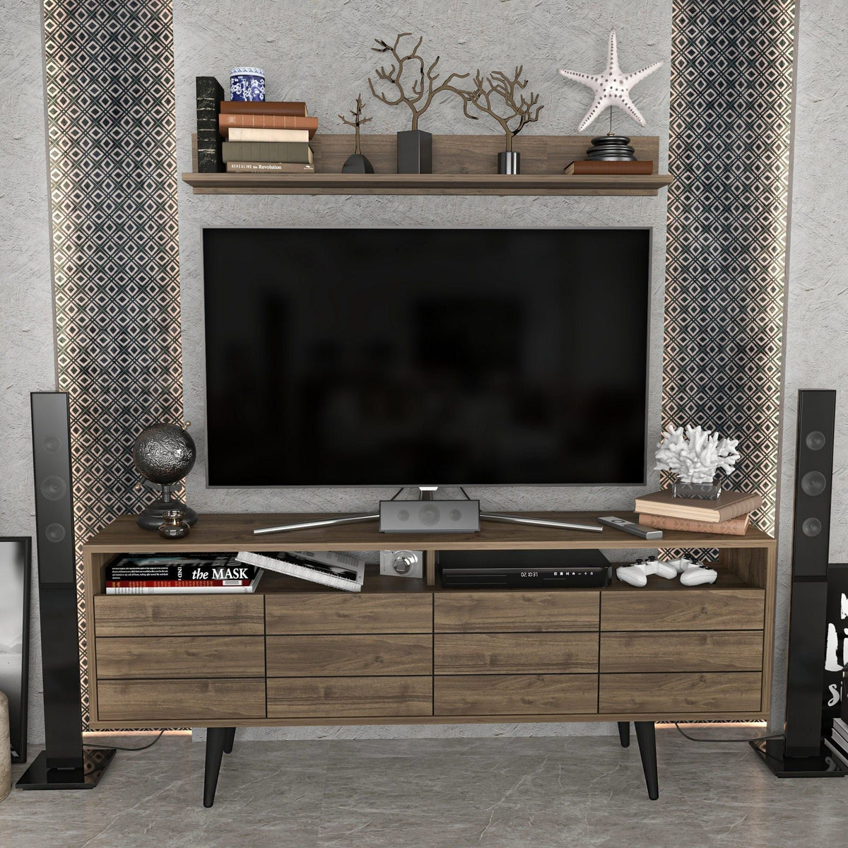 Mobilier living OLA, nuc/negru, PAL melaminat, 2 piese