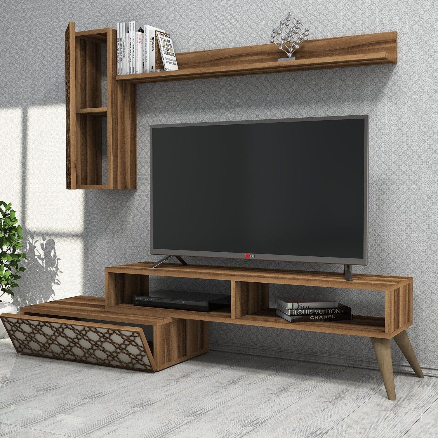 Mobilier living PLANET, nuc/crem, PAL melaminat, 3 piese