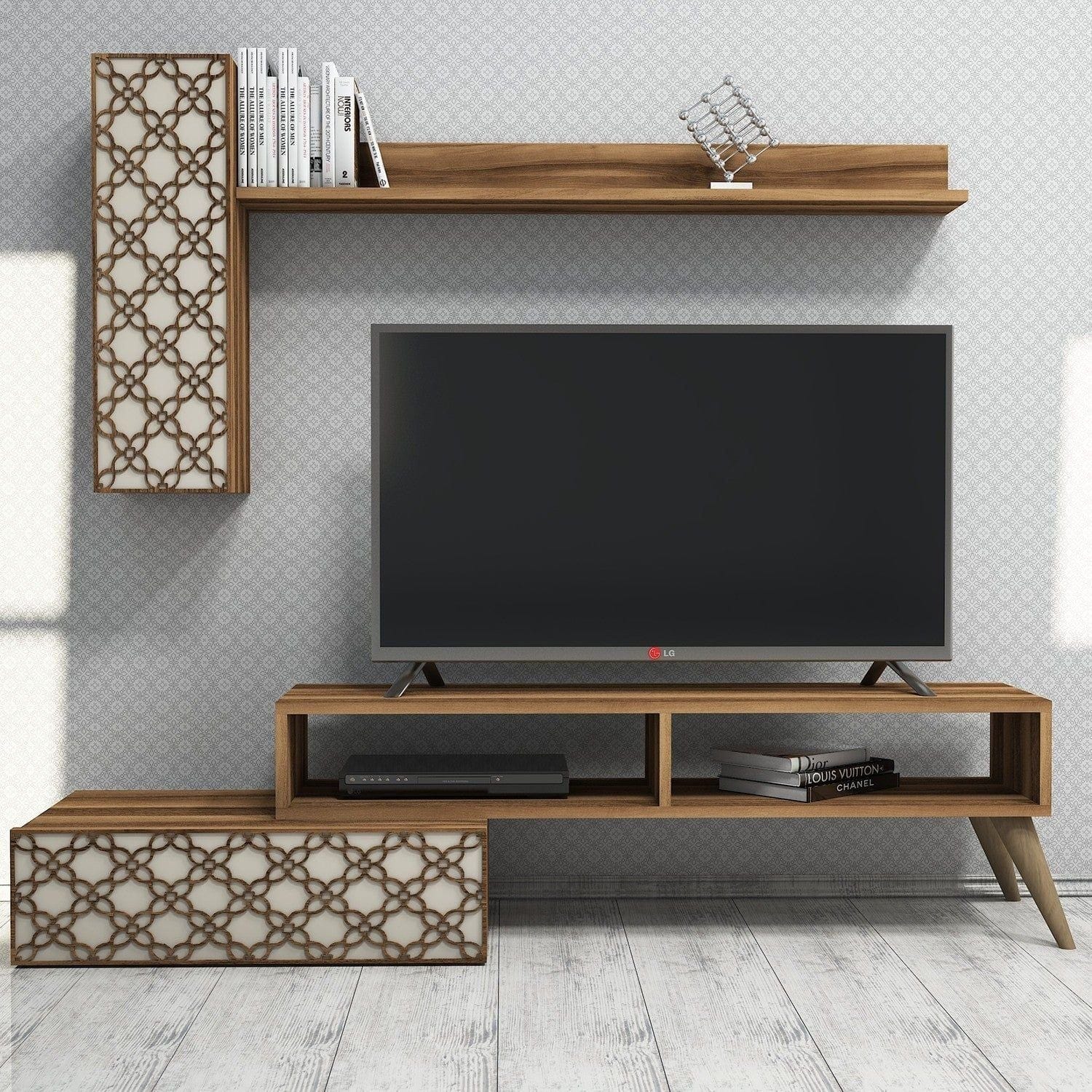 Mobilier living PLANET, nuc/crem, PAL melaminat, 3 piese