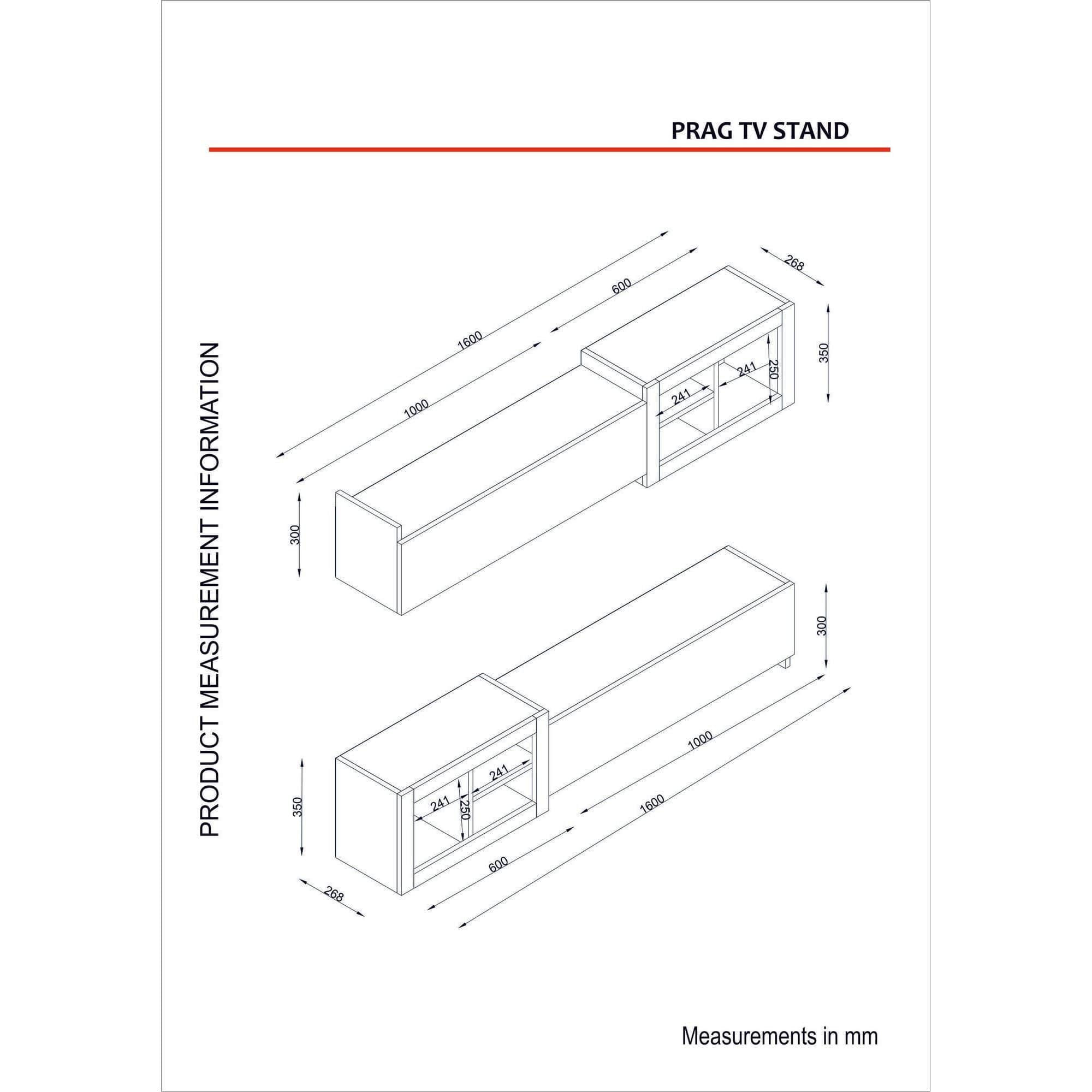 Mobilier living PRAG, alb/nuc, PAL melaminat, 3 piese