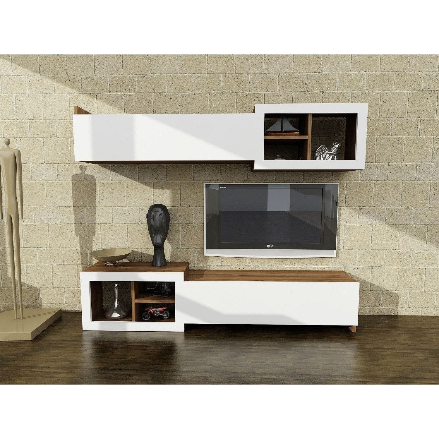 Mobilier living PRAG, alb/nuc, PAL melaminat, 3 piese