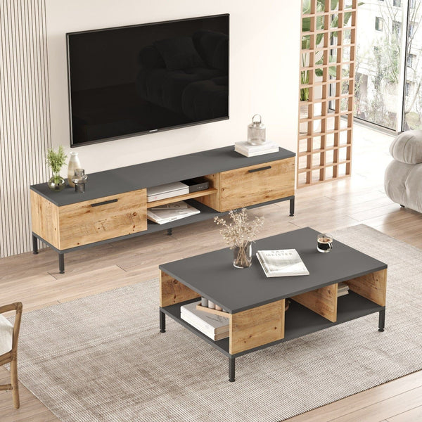 Mobilier living RL5-AA, stejar/gri antracit, PAL melaminat/metal, 2 piese