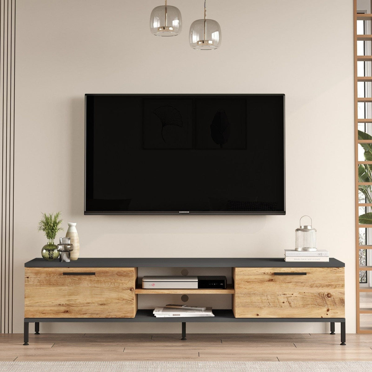 Mobilier living RL5-AA, stejar/gri antracit, PAL melaminat/metal, 2 piese