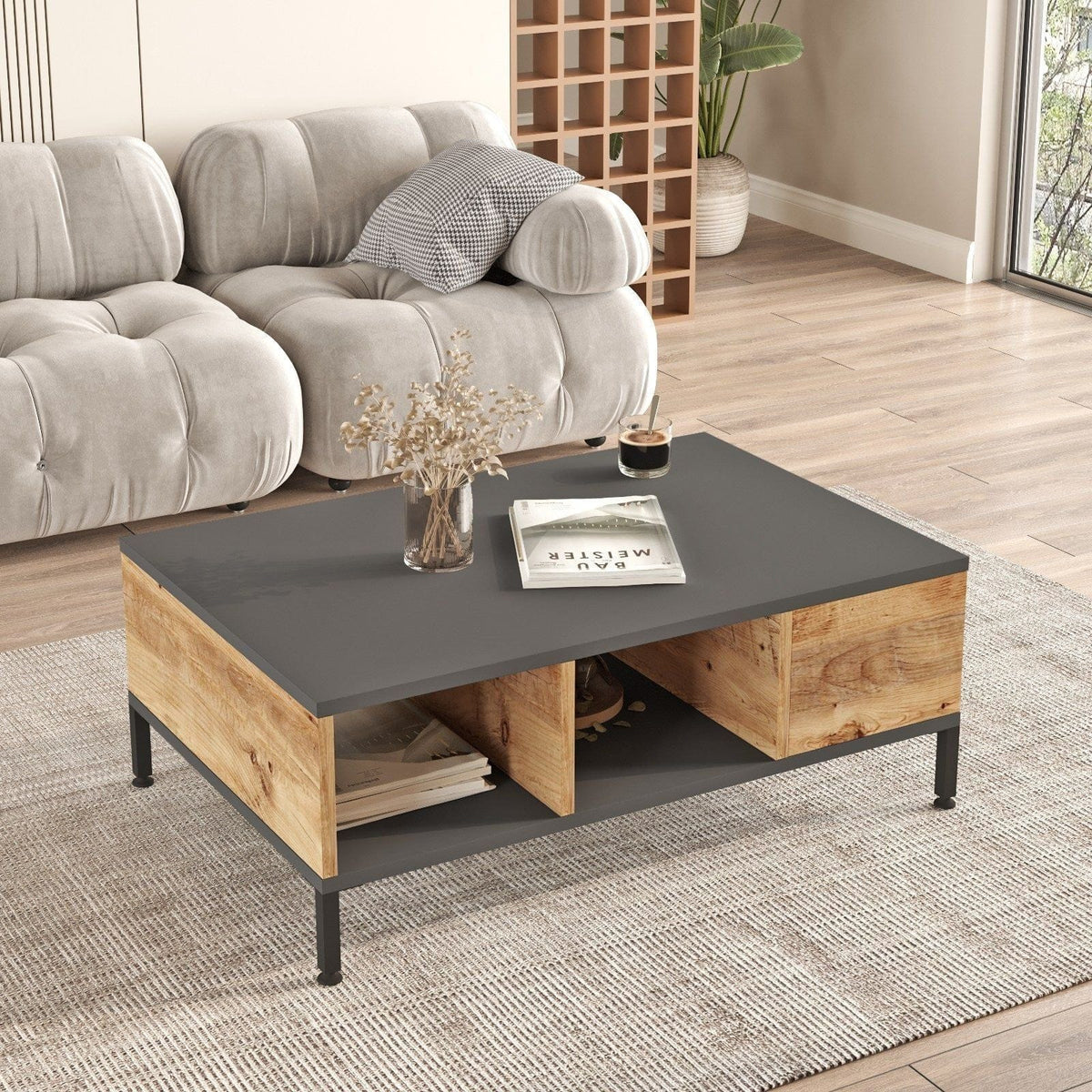 Mobilier living RL5-AA, stejar/gri antracit, PAL melaminat/metal, 2 piese