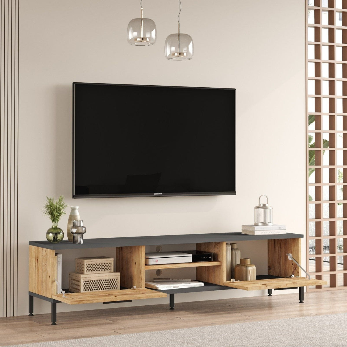 Mobilier living RL5-AA, stejar/gri antracit, PAL melaminat/metal, 2 piese
