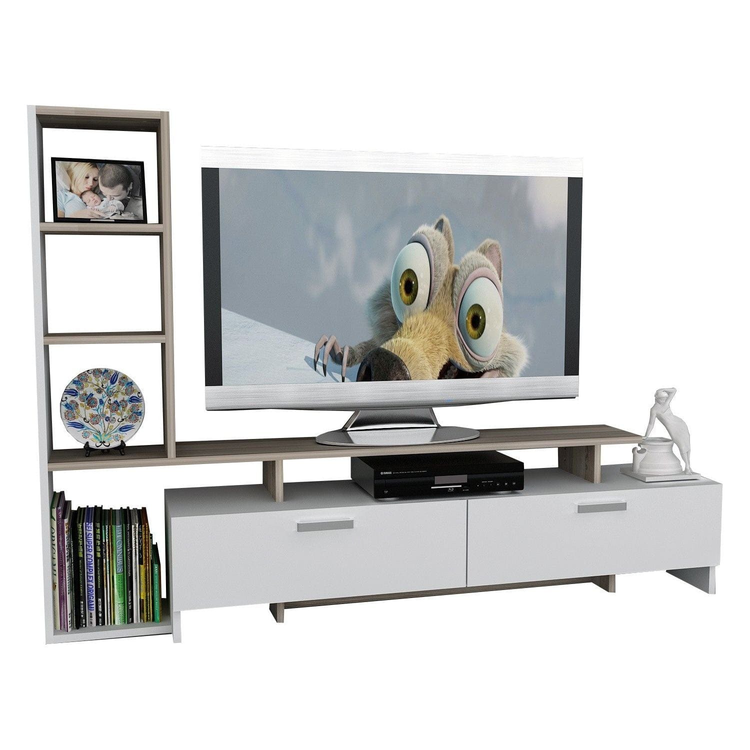 Mobilier living SIMAL, alb/stejar deschis, PAL melaminat, 2 piese