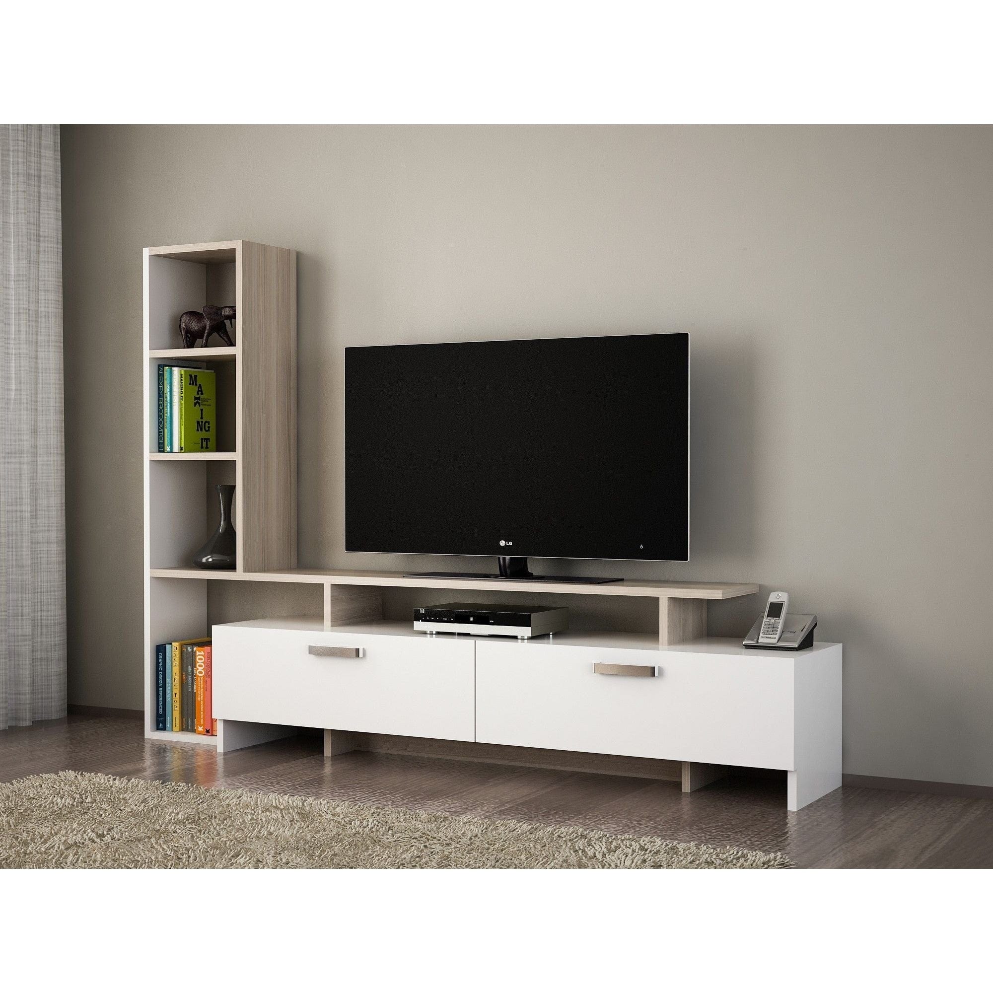 Mobilier living SIMAL, alb/stejar deschis, PAL melaminat, 2 piese