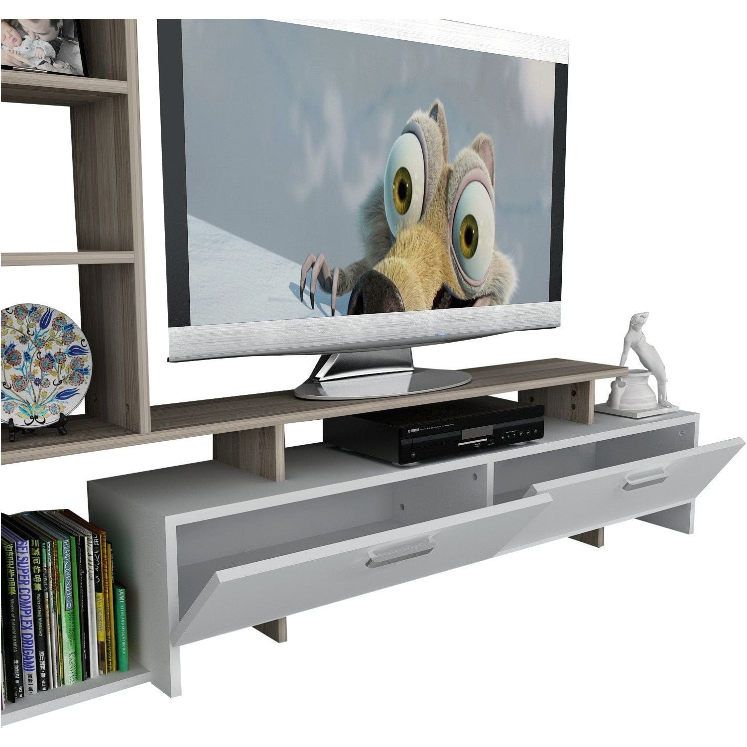 Mobilier living SIMAL, alb/stejar deschis, PAL melaminat, 2 piese