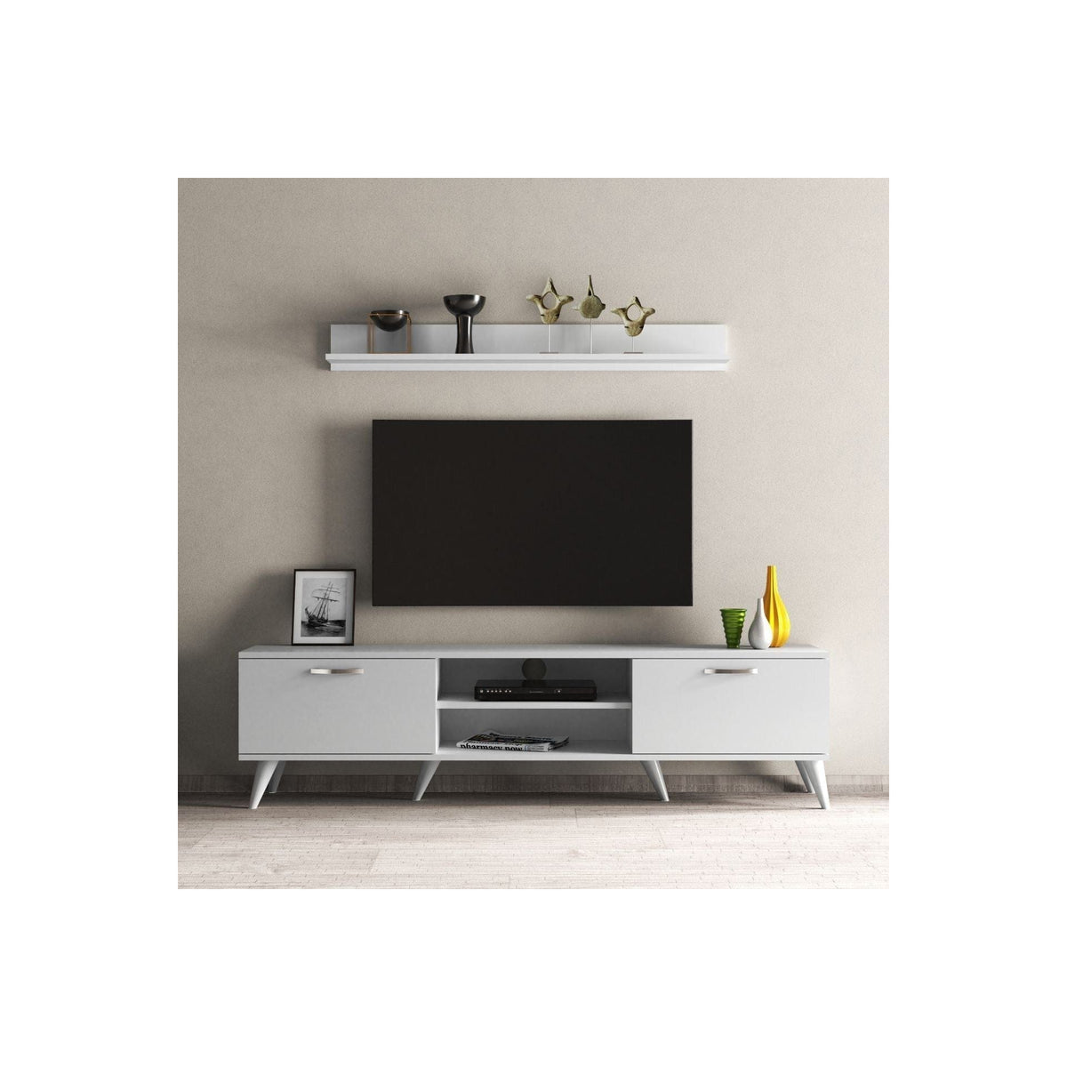 Mobilier living TVU0101, alb, PAL melaminat, 2 polite