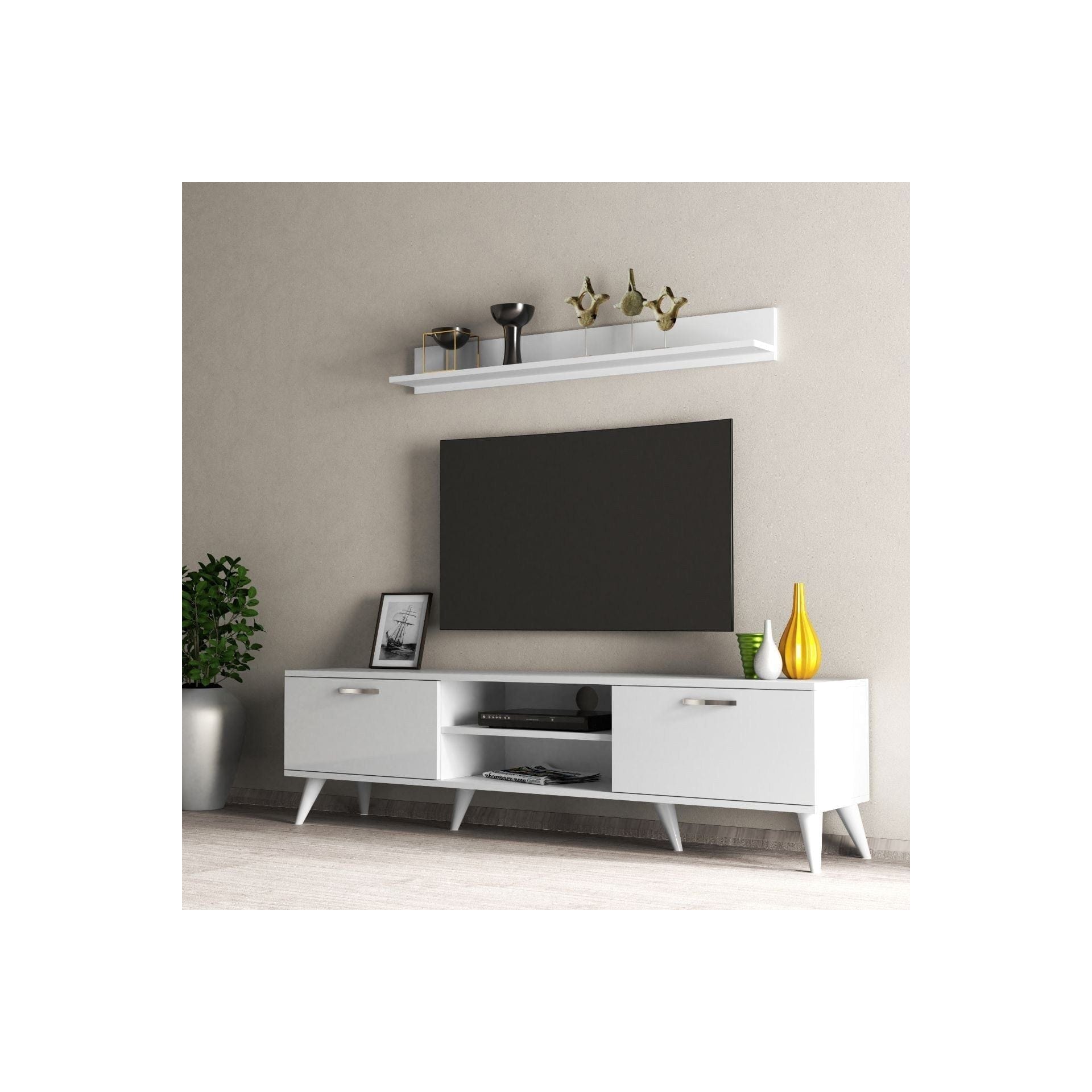 Mobilier living TVU0101, alb, PAL melaminat, 2 polite