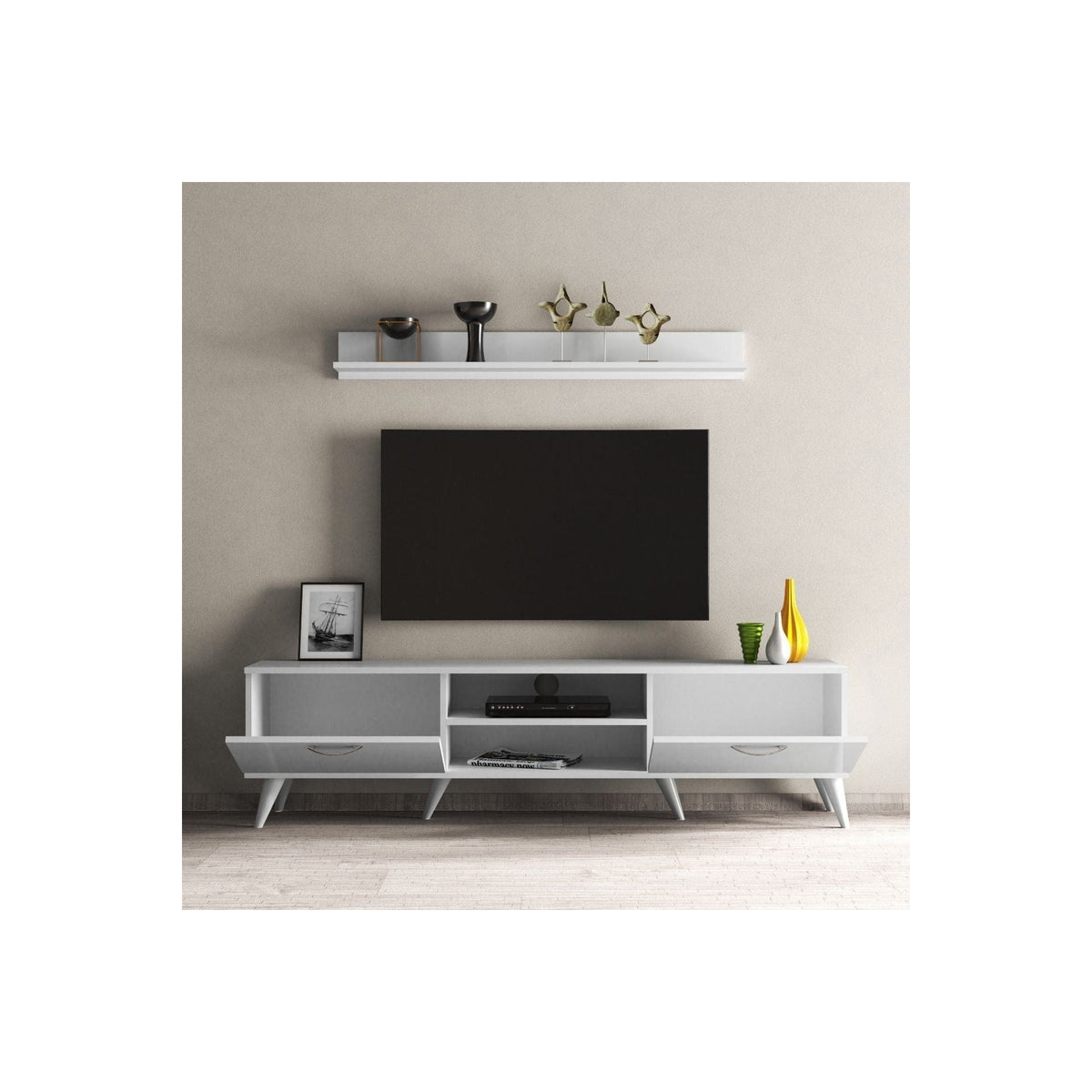 Mobilier living TVU0101, alb, PAL melaminat, 2 polite