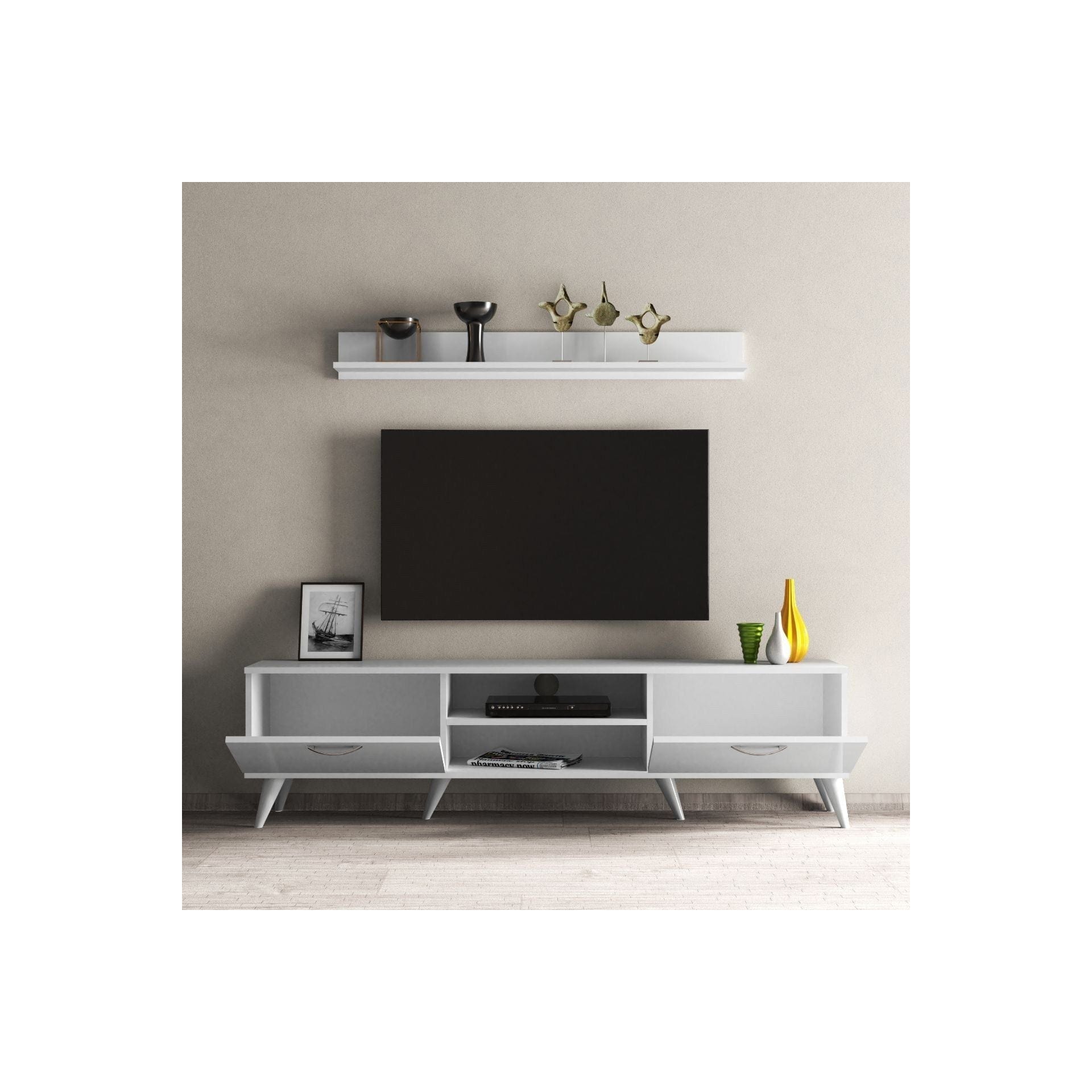 Mobilier living TVU0101, alb, PAL melaminat, 2 polite