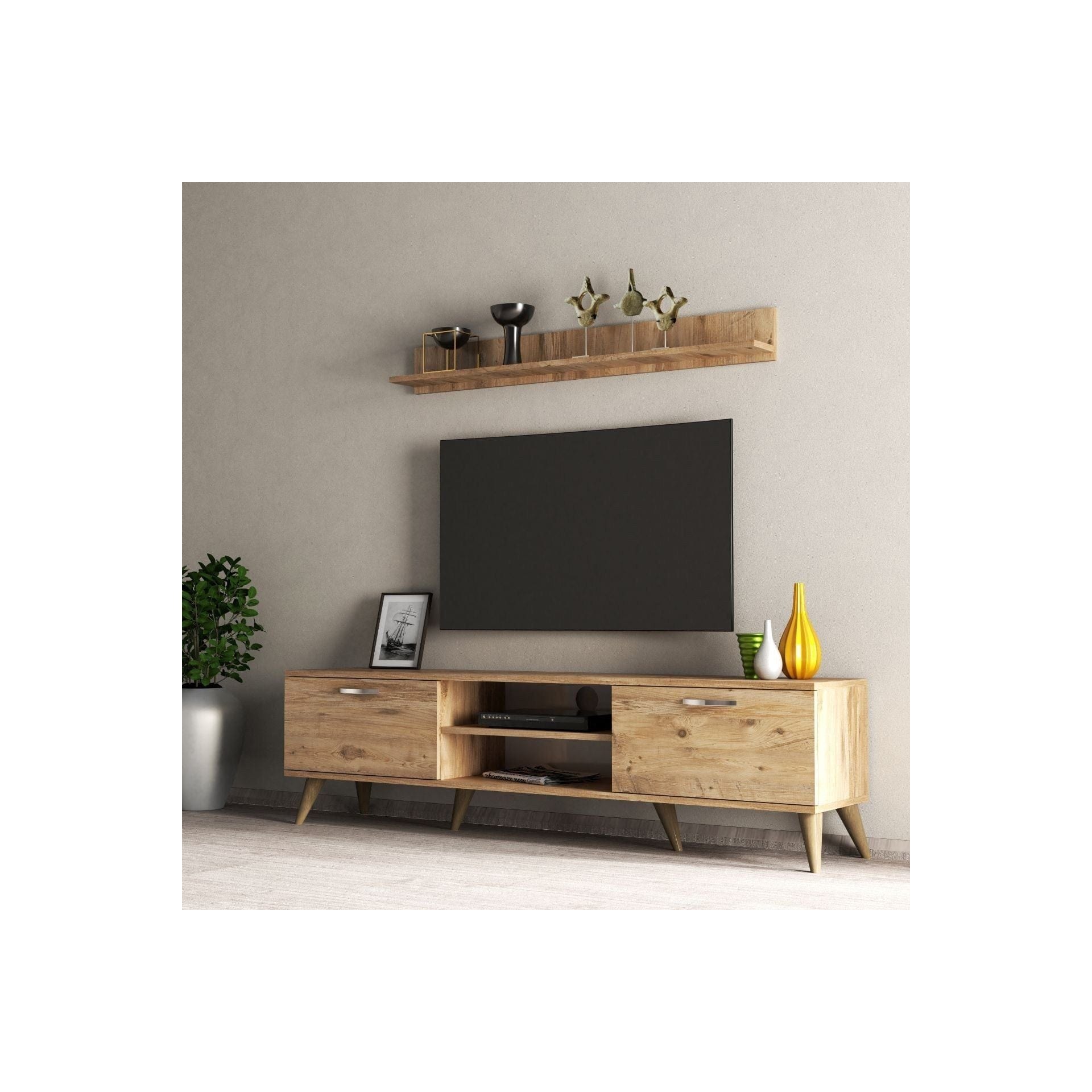 Mobilier living TVU0102, stejar, PAL melaminat, 2 piese