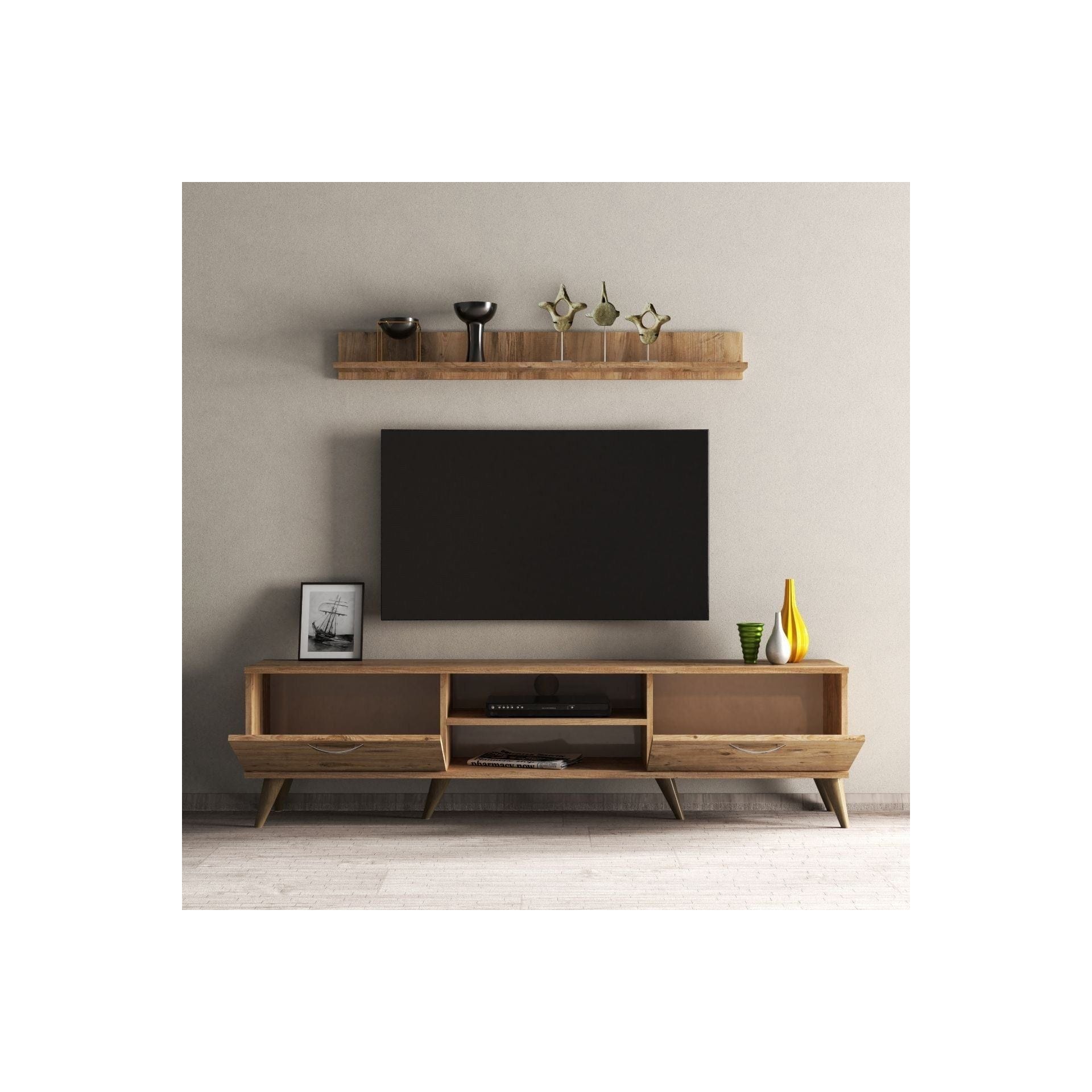Mobilier living TVU0102, stejar, PAL melaminat, 2 piese
