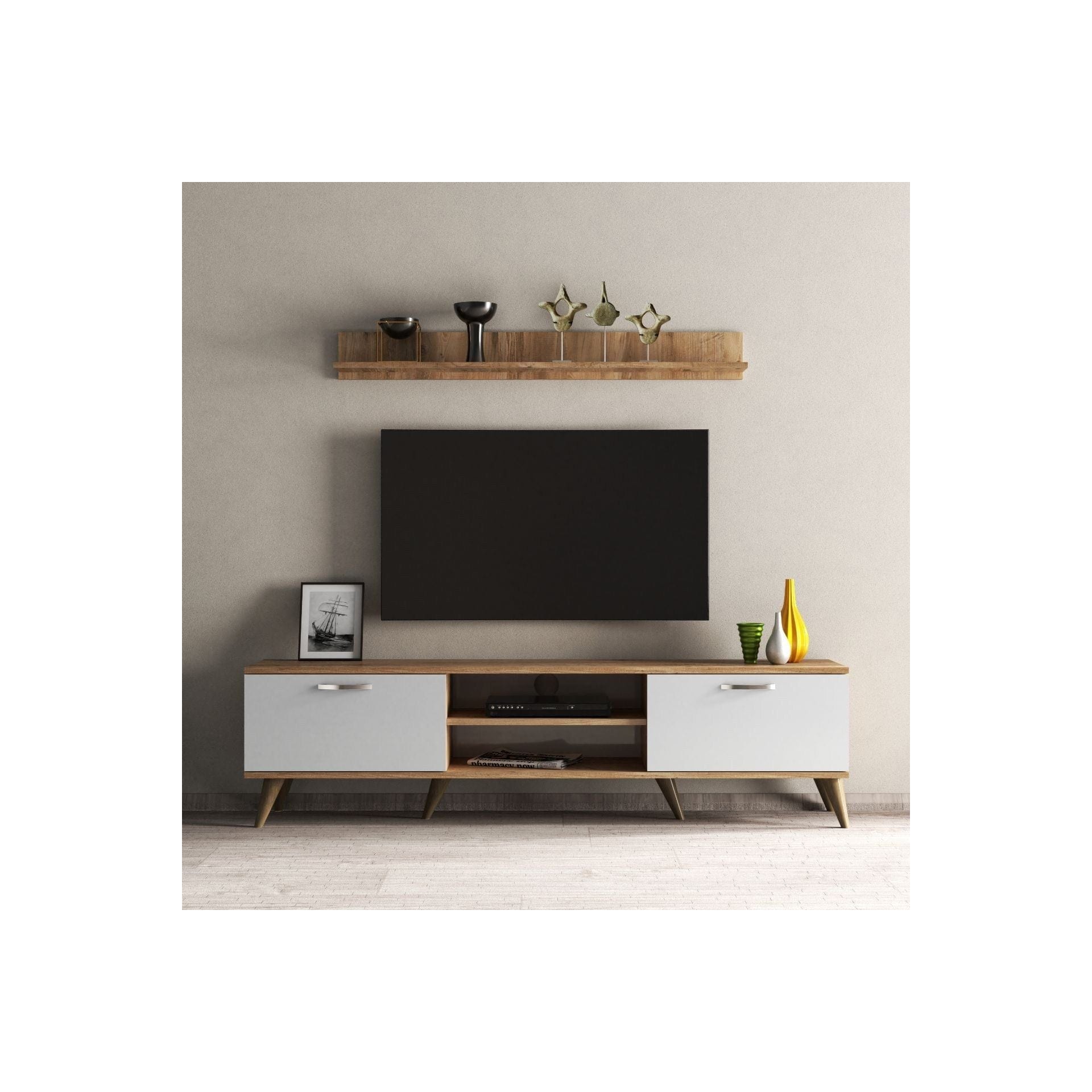 Mobilier living TVU0103, alb/stejar, PAL melaminat, 2 piese