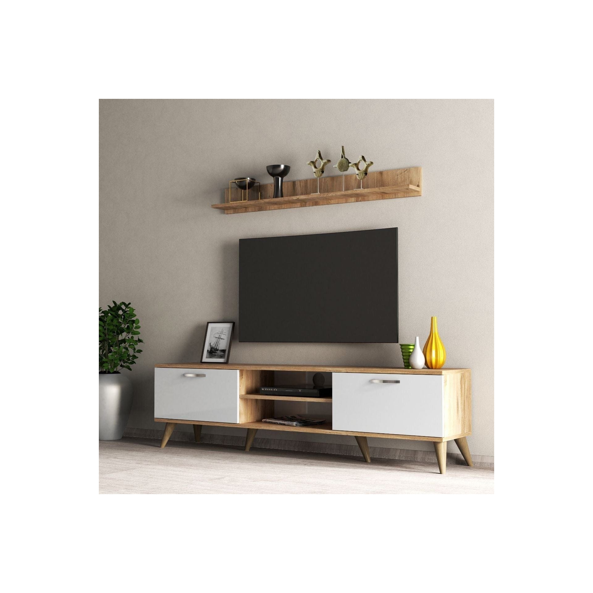 Mobilier living TVU0103, alb/stejar, PAL melaminat, 2 piese