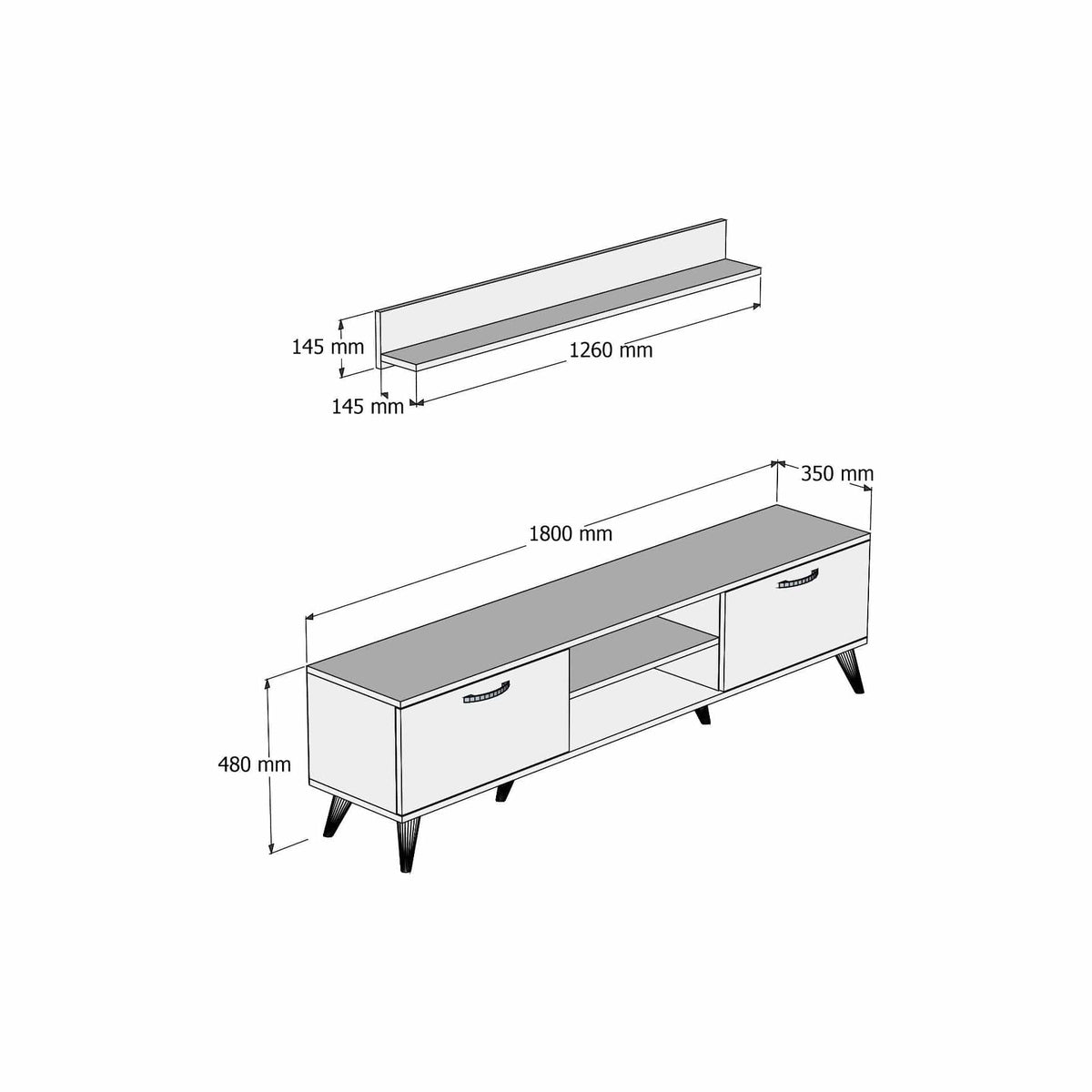 Mobilier living TVU0103, alb/stejar, PAL melaminat, 2 piese