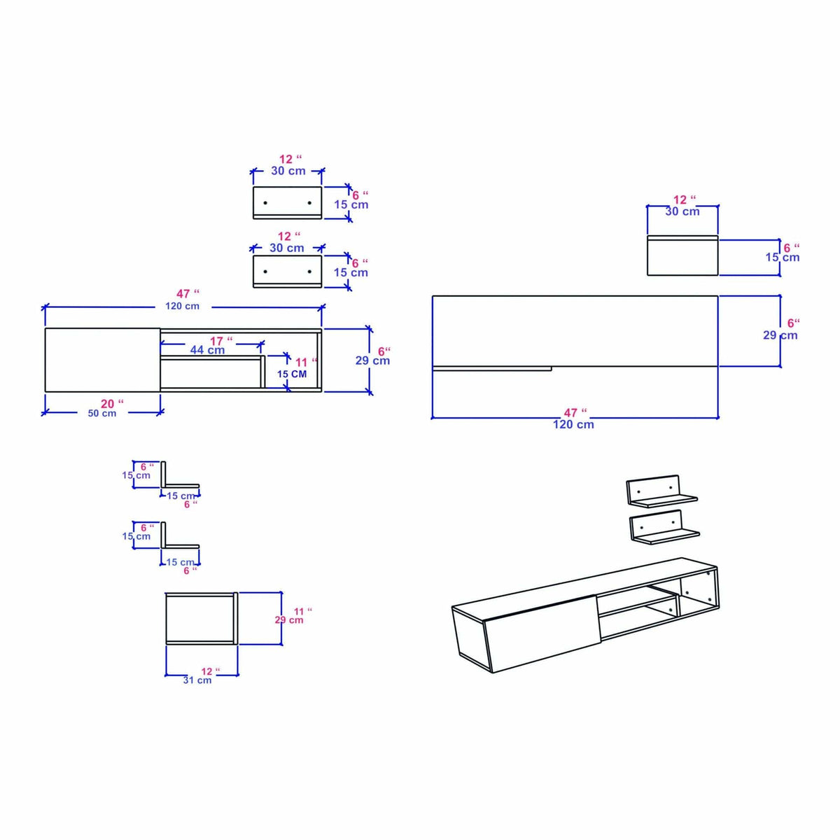 Mobilier living ZEPLIN, alb, PAL melaminat, 3 piese