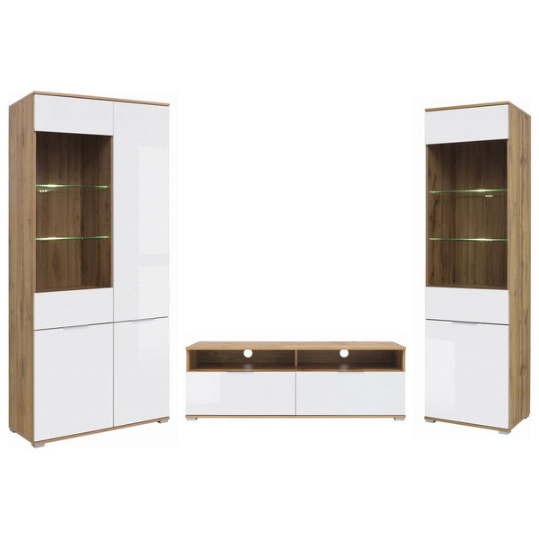 Mobilier living ZLATA, stejar wotan/alb, PAL melaminat/sticla, 3 piese