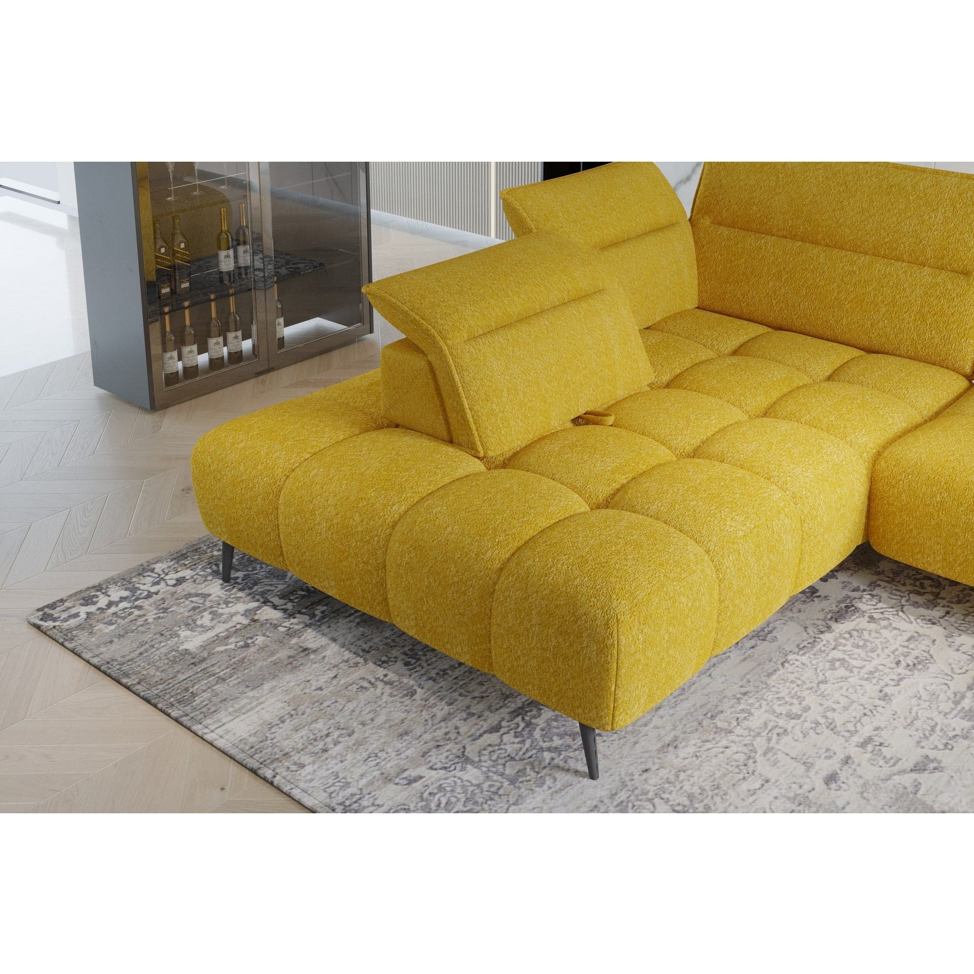 Coltar MONTANA L, personalizabil materiale gama Premium, cu reglaj electric si tetiere reglabile, 308x220x97 cm