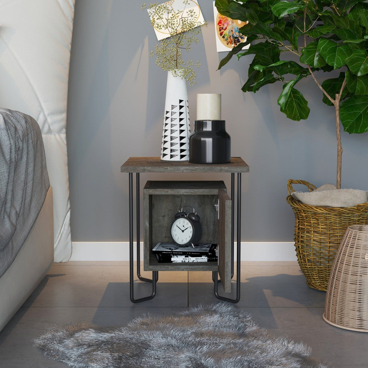 Noptiera Acres Nightstand, stejar inchis , PAL melaminat/metal, 40x40x45 cm