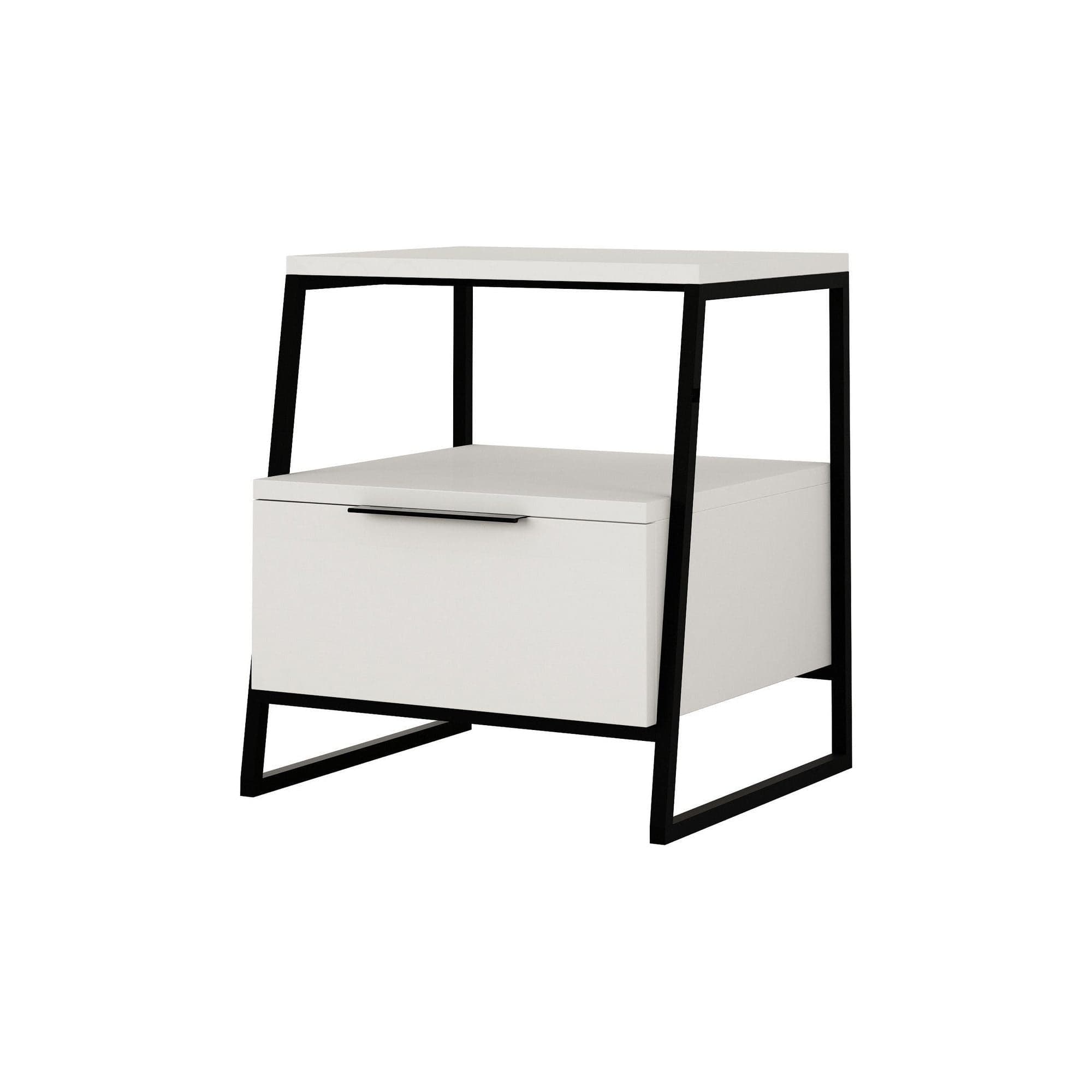 Noptiera, alb/negru, PAL melaminat/metal, 45x40x50 cm