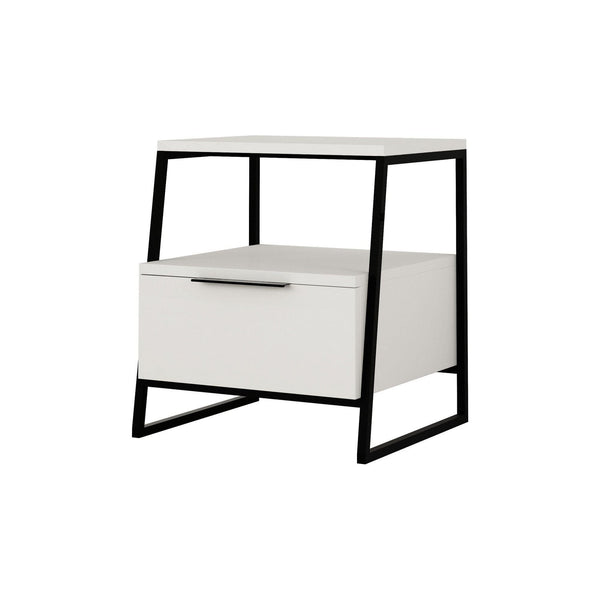 Noptiera, alb/negru, PAL melaminat/metal, 45x40x50 cm