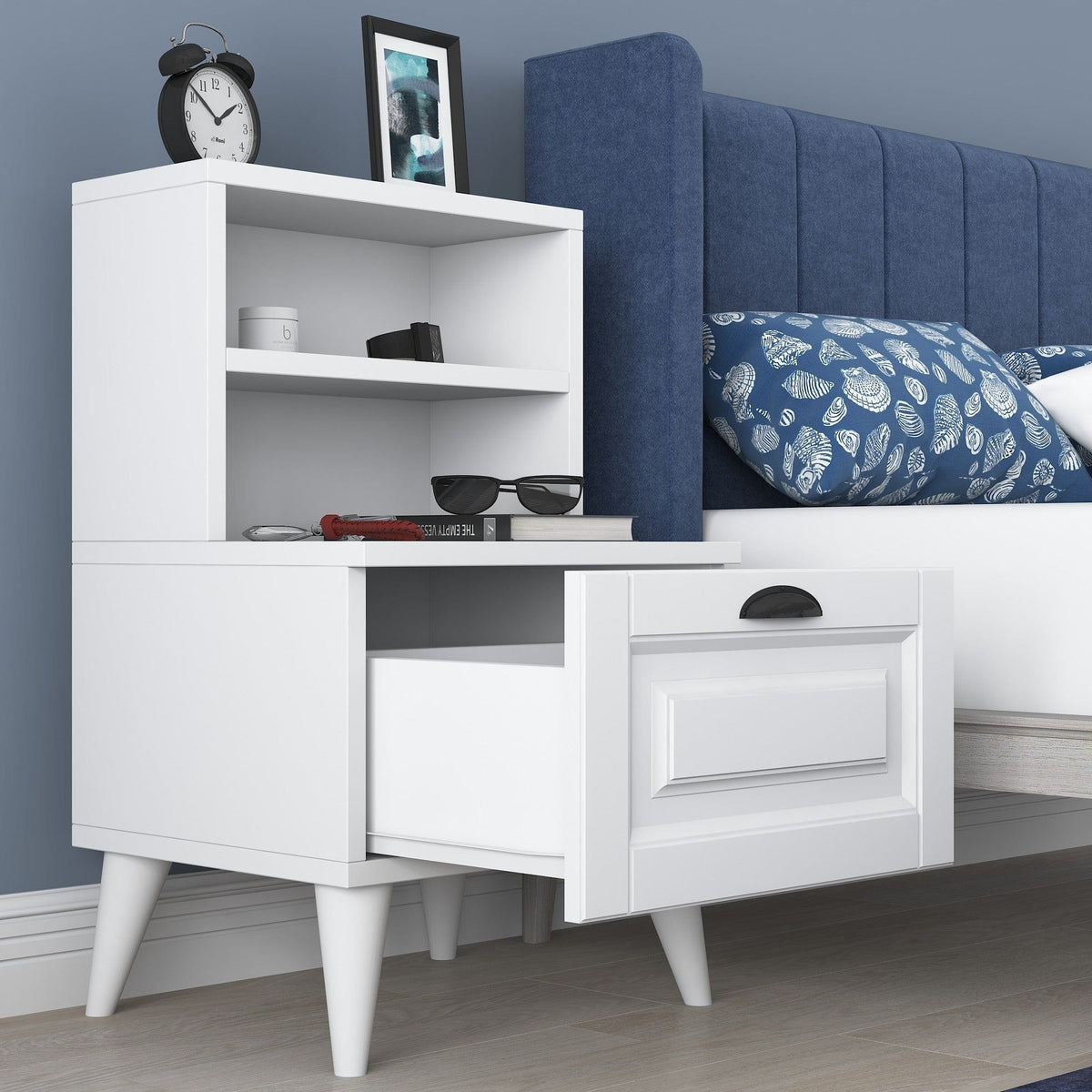 Noptiera BD105, alb, PAL melaminat, 40x45x75 cm
