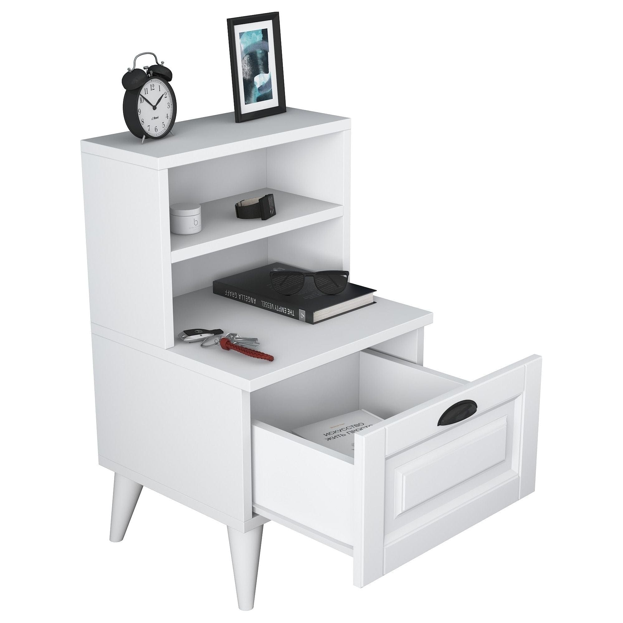 Noptiera BD105, alb, PAL melaminat, 40x45x75 cm