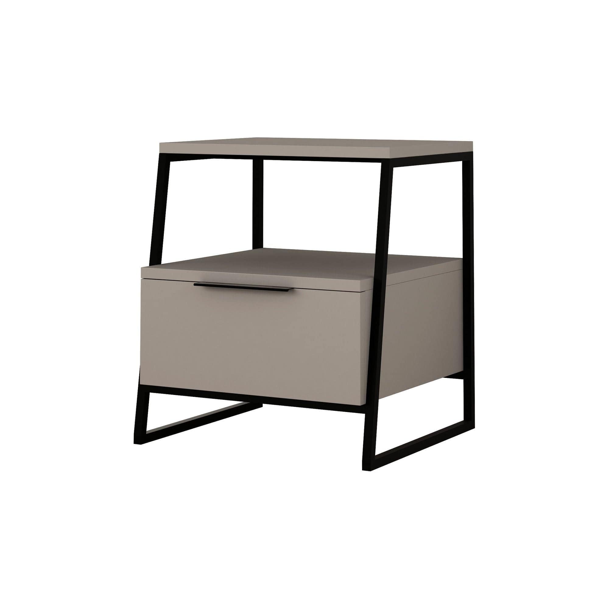 Noptiera, bej/negru, PAL melaminat/metal, 45x40x50 cm