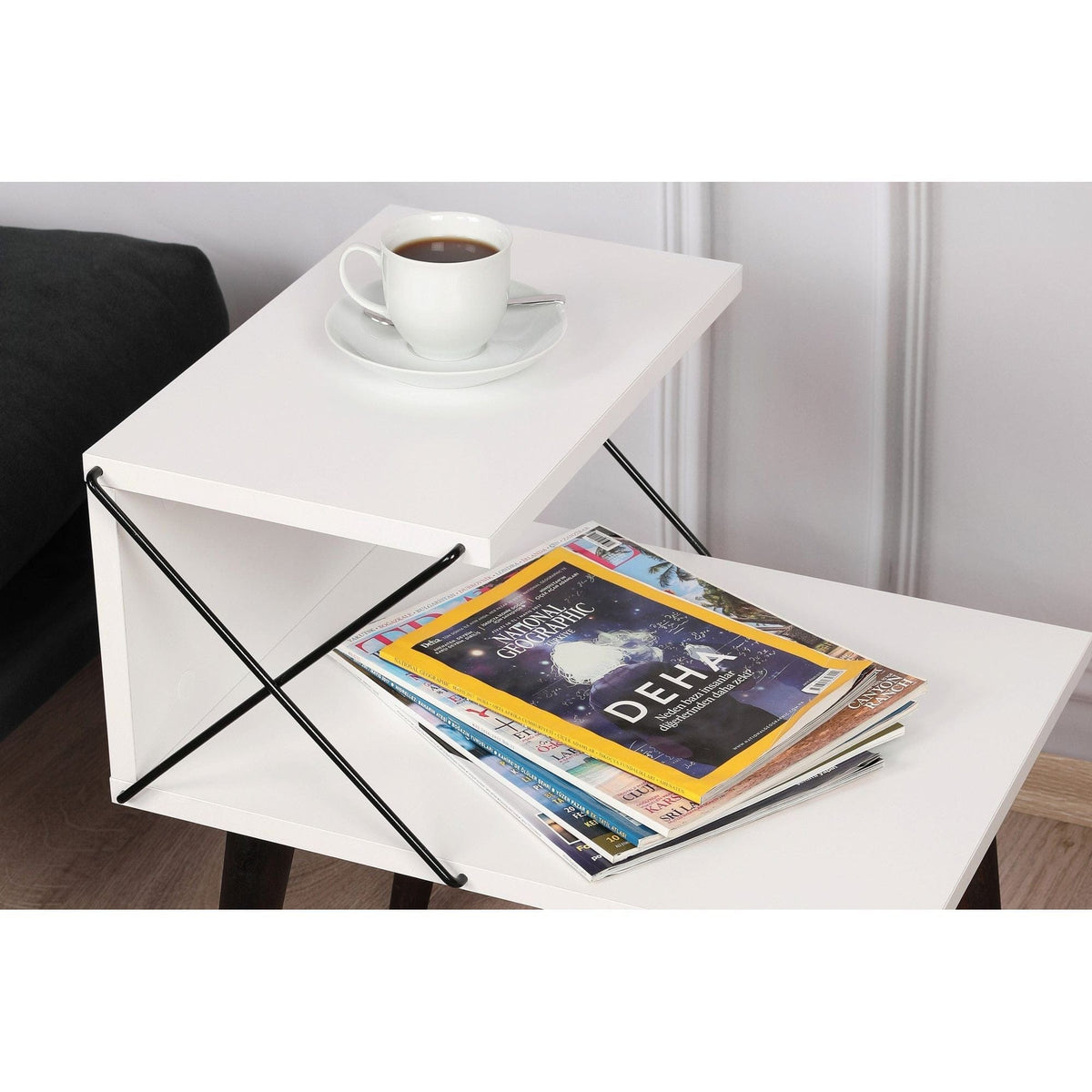 Noptiera Cross, alb/negru, PAL melaminat, 50x40x55 cm