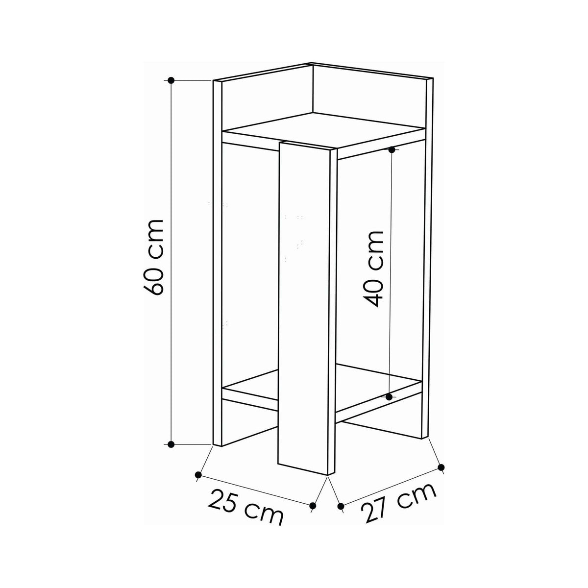 Noptiera Elos, gri inchis, PAL melaminat, 25x27x60 cm