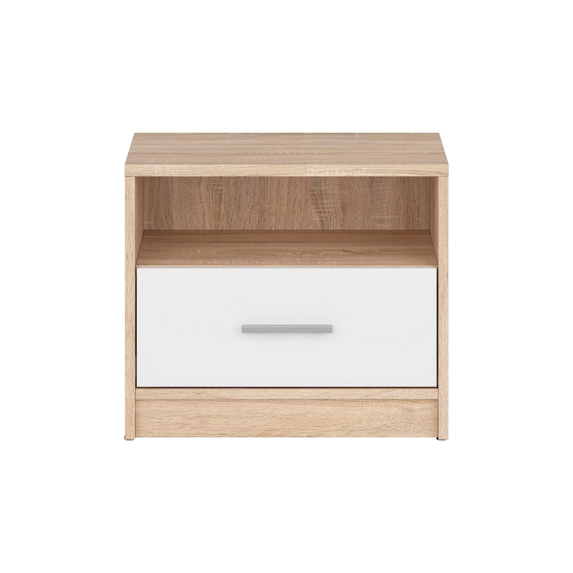 Noptiera NEPO PLUS, stejar sonoma/alb, PAL, 50x34x43 cm